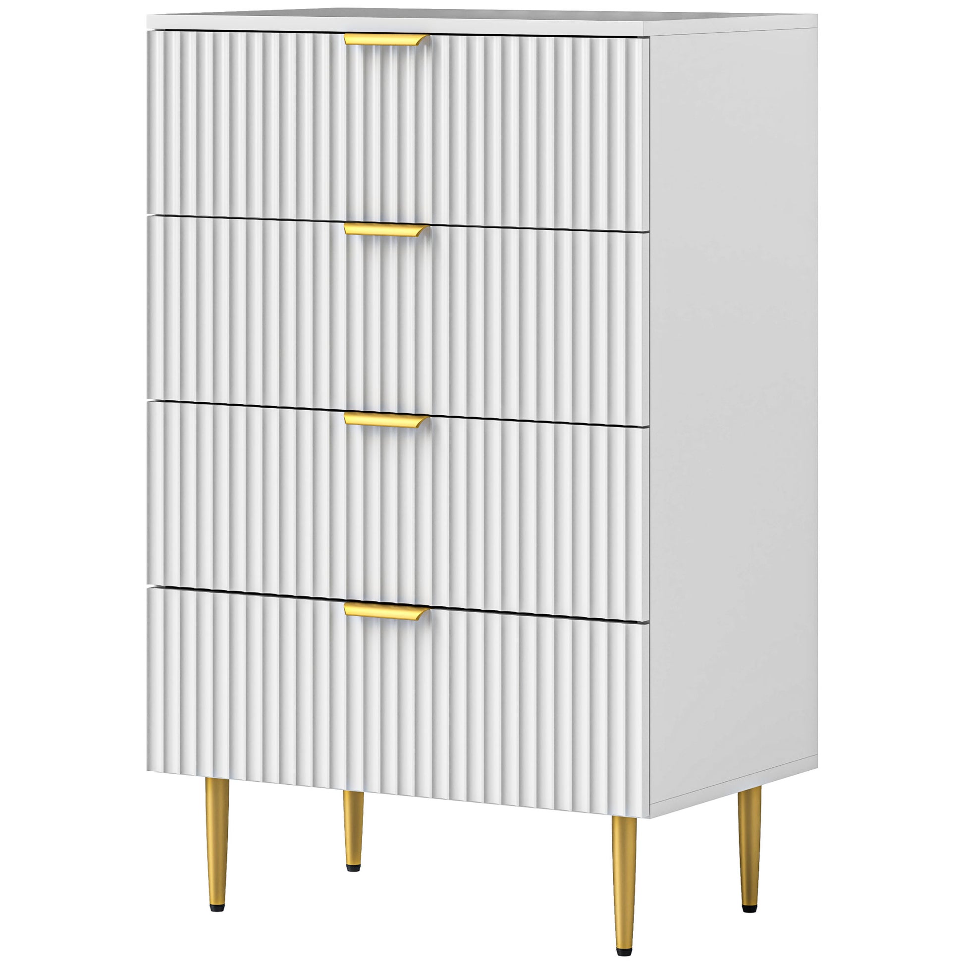 Modern 4 Drawer Chest of Drawers - White with Gold Legs-DECOROLALA