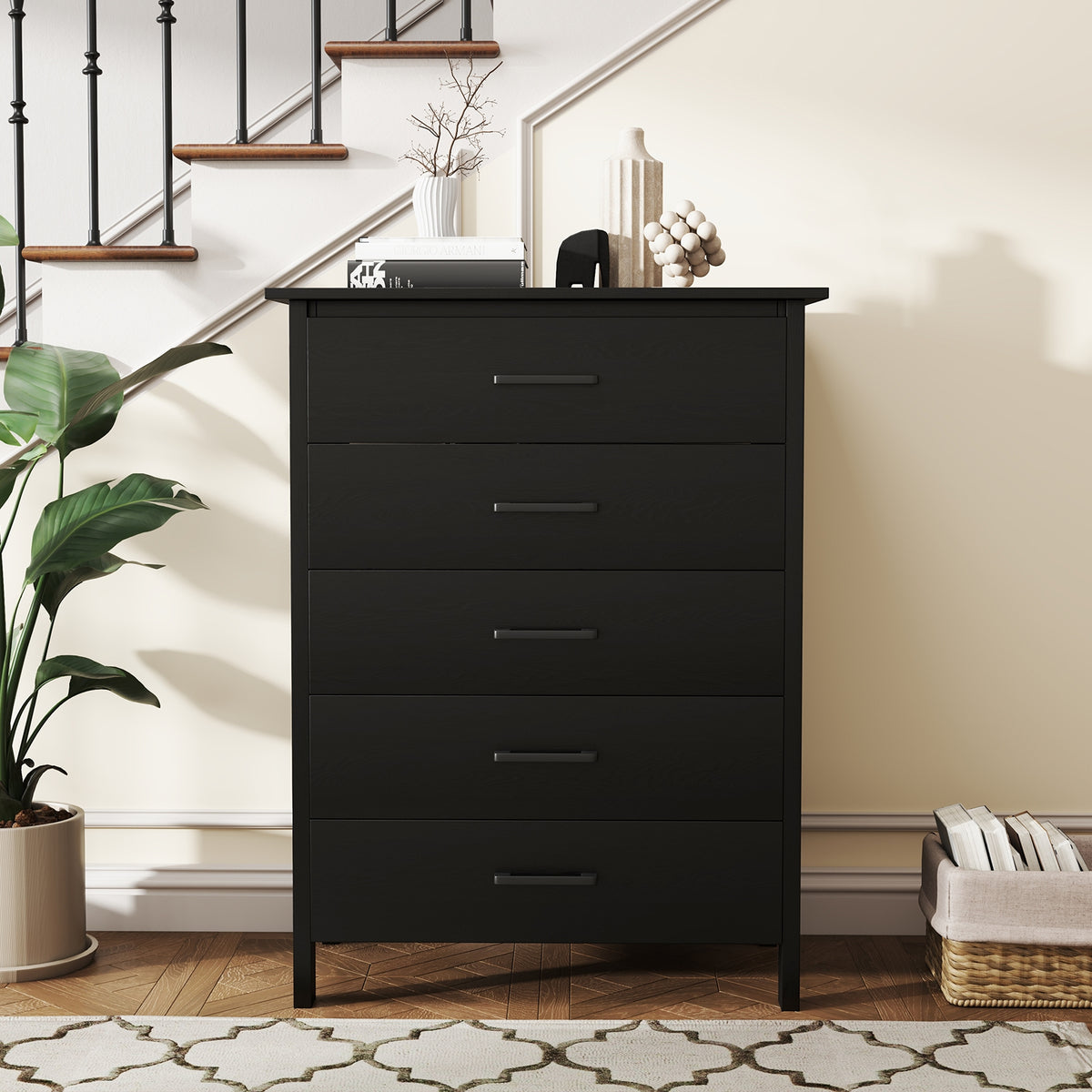 5-Drawer Chest Dresser - Black (min order qty 2)-Dressers & Chests-DECOROLALA