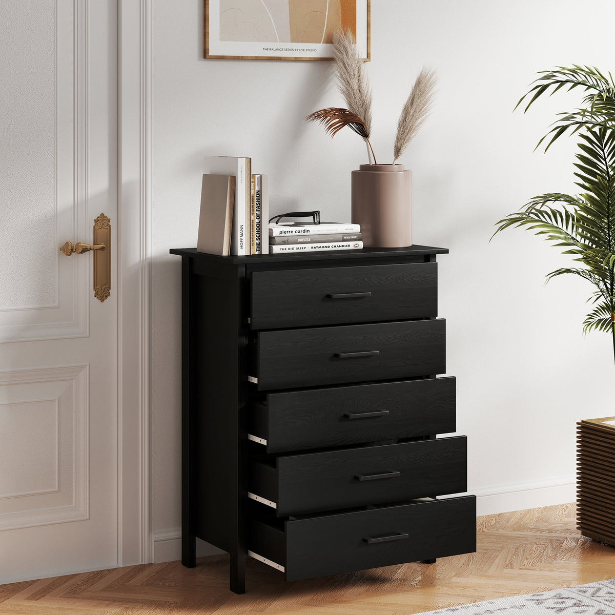 5-Drawer Chest Dresser - Black (min order qty 2)-Dressers & Chests-DECOROLALA