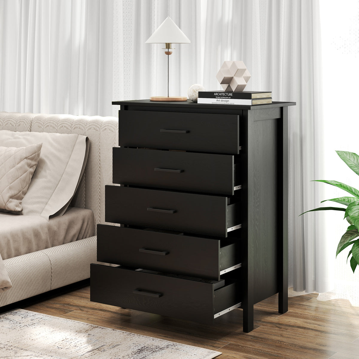 5-Drawer Chest Dresser - Black (min order qty 2)-Dressers & Chests-DECOROLALA
