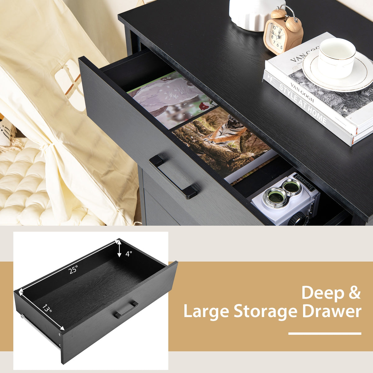 5-Drawer Chest Dresser - Black (min order qty 2)-Dressers & Chests-DECOROLALA