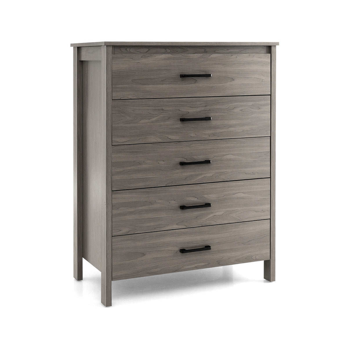 Modern 5-Drawer Multipurpose Chest Dresser with Metal Handles-Gray-Dressers & Chests-DECOROLALA