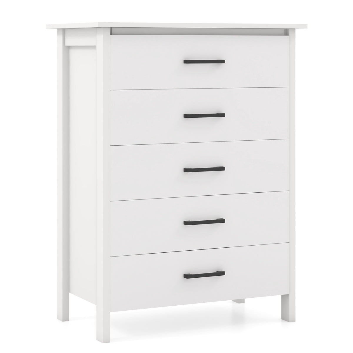Modern 5-Drawer Multipurpose Chest Dresser with Metal Handles-White-Dressers & Chests-DECOROLALA