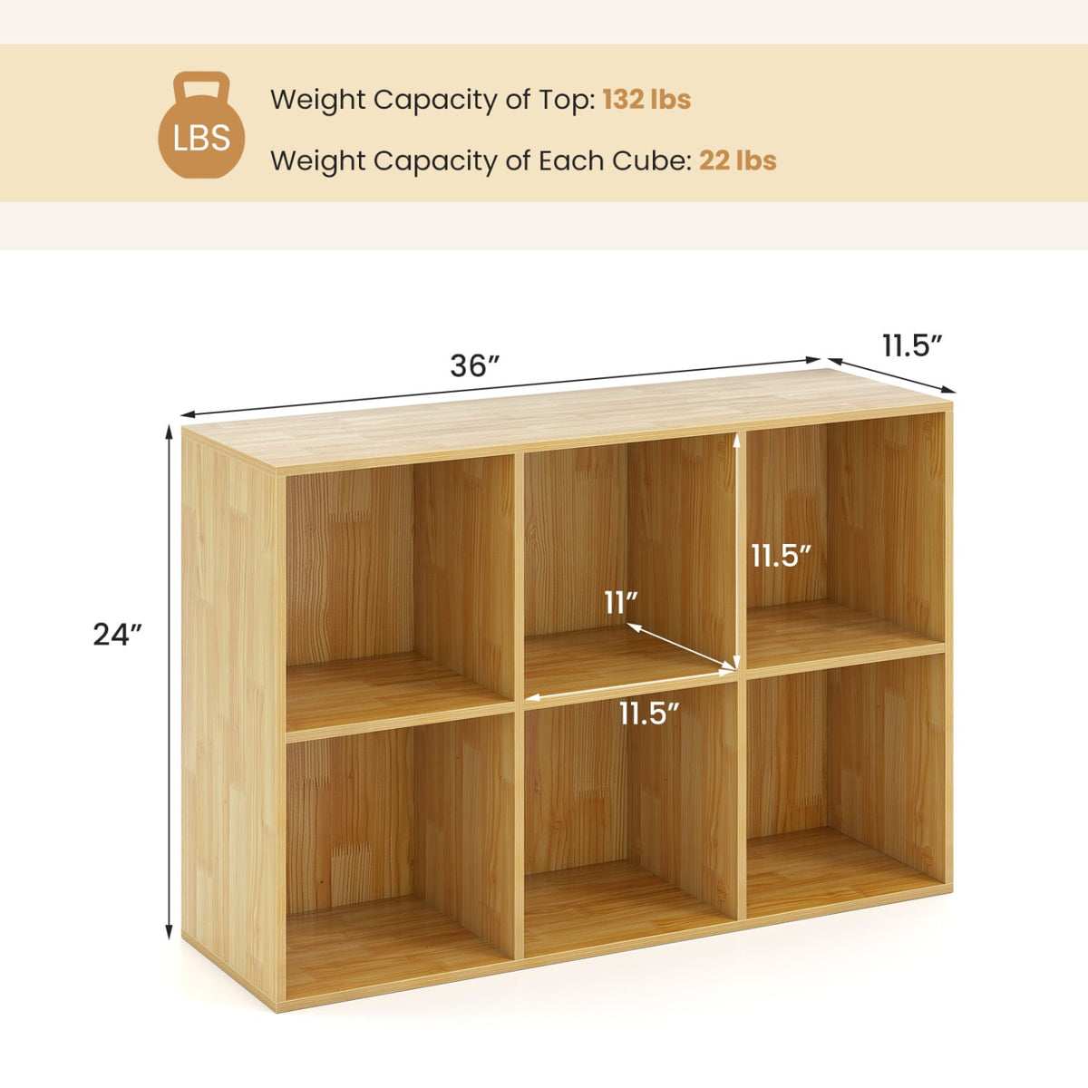 Modern 6-Cube Bookcase with Anti-tipping Kits for Bedroom Living Room-Burlywood-Bookcases-DECOROLALA