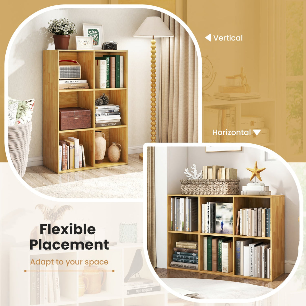 Modern 6-Cube Bookcase with Anti-tipping Kits for Bedroom Living Room-Burlywood-Bookcases-DECOROLALA