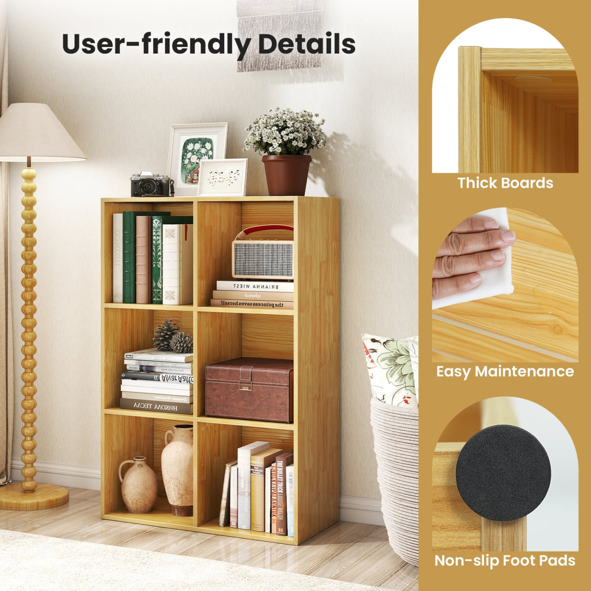 Modern 6-Cube Bookcase with Anti-tipping Kits for Bedroom Living Room-Burlywood-Bookcases-DECOROLALA