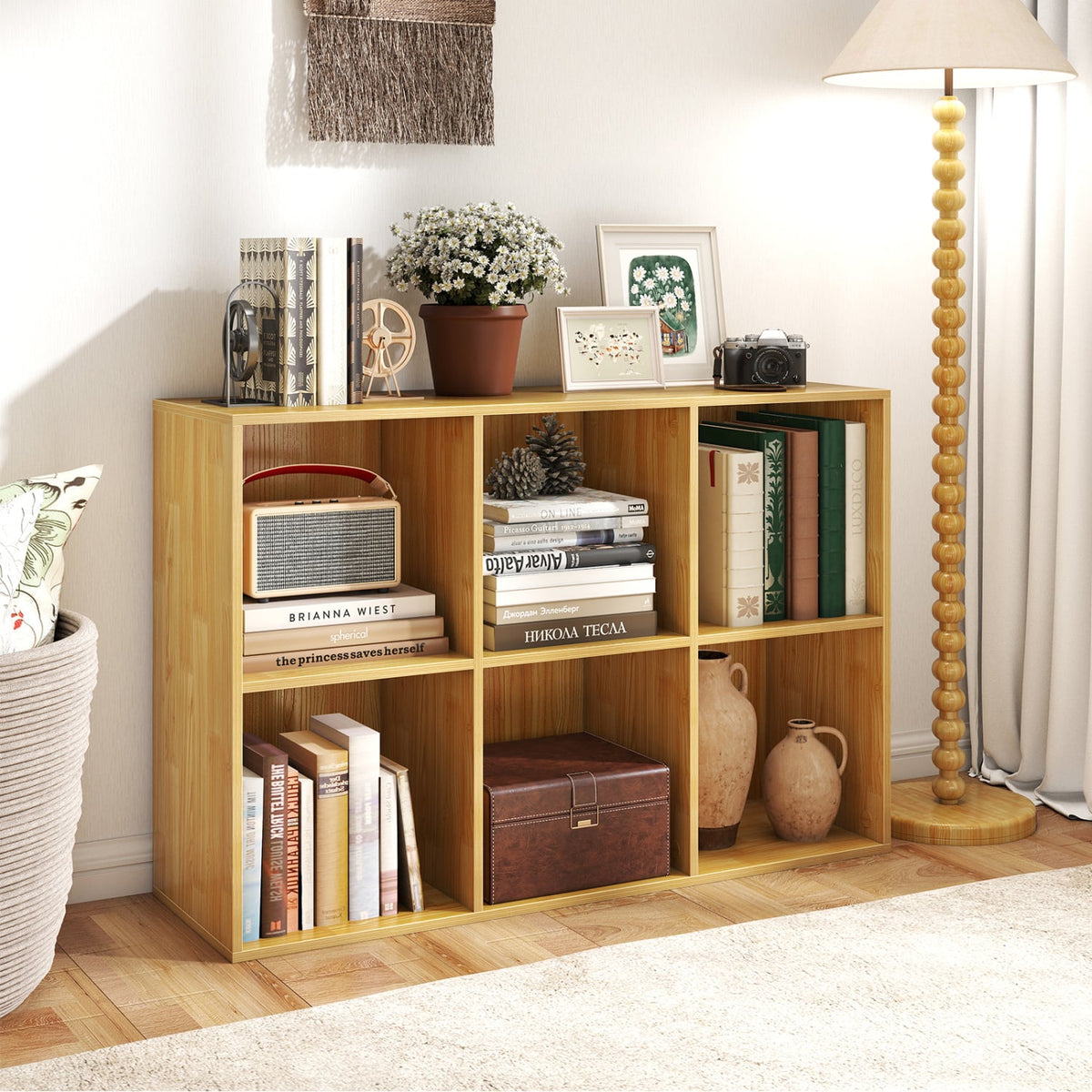 Modern 6-Cube Bookcase with Anti-tipping Kits for Bedroom Living Room-Burlywood-Bookcases-DECOROLALA