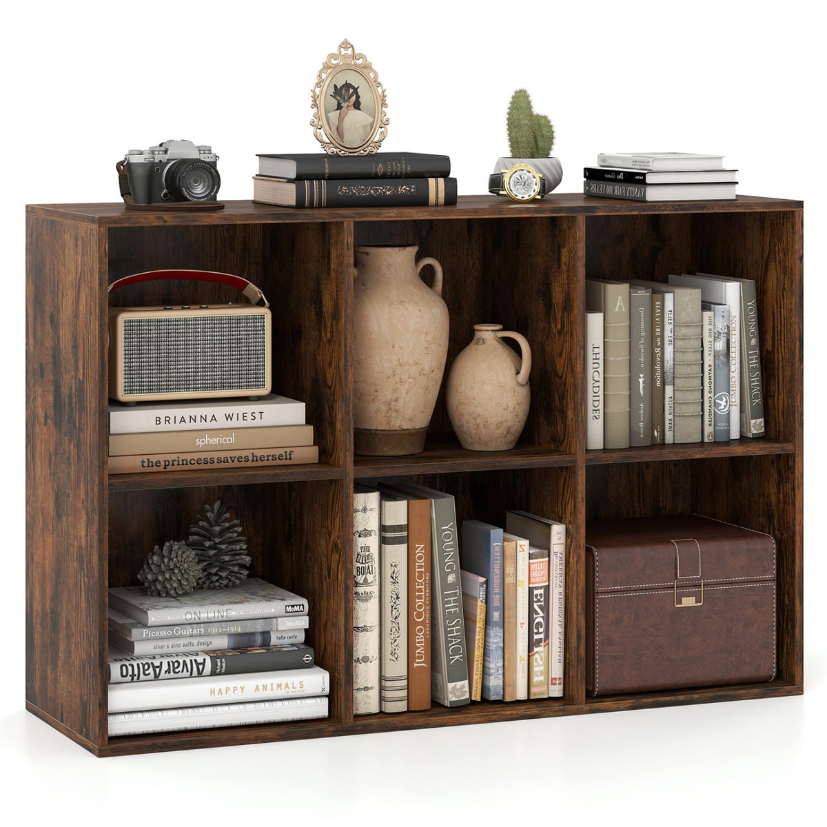 Modern 6-Cube Bookcase with Anti-tipping Kits for Bedroom Living Room-Rustic Brown-Bookcases-DECOROLALA