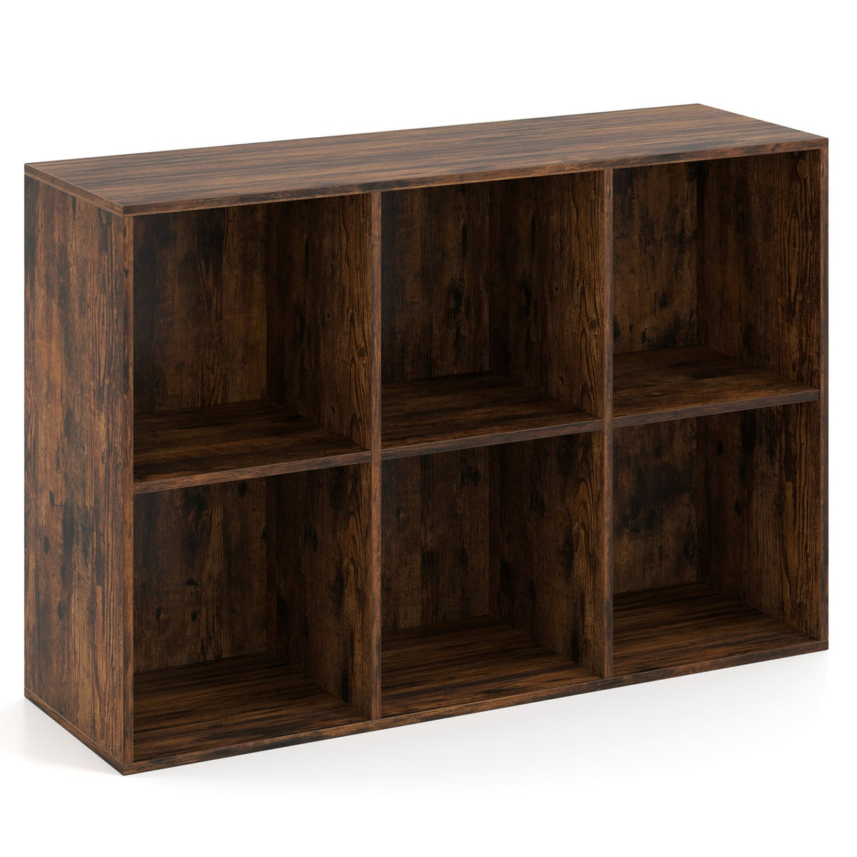 Modern 6-Cube Bookcase with Anti-tipping Kits for Bedroom Living Room-Rustic Brown-Bookcases-DECOROLALA