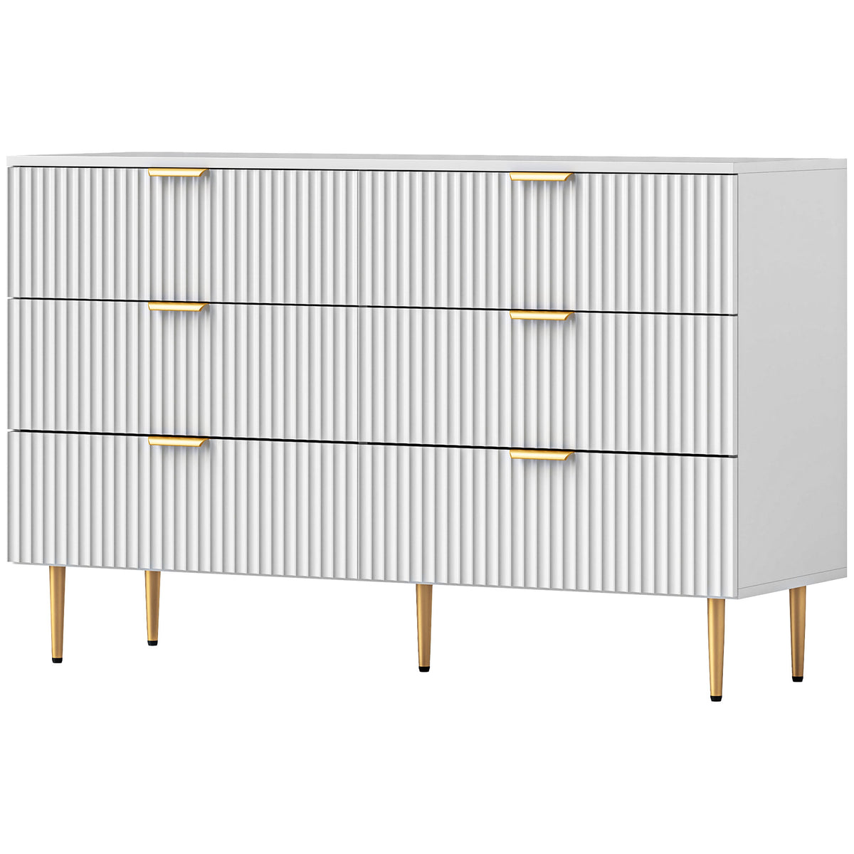 Modern 6 Drawer Chest of Drawers - White with Gold Legs 47" W-Dressers & Chests-DECOROLALA