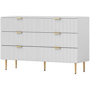 Modern 6 Drawer Chest of Drawers - White with Gold Legs 47" W-DECOROLALA