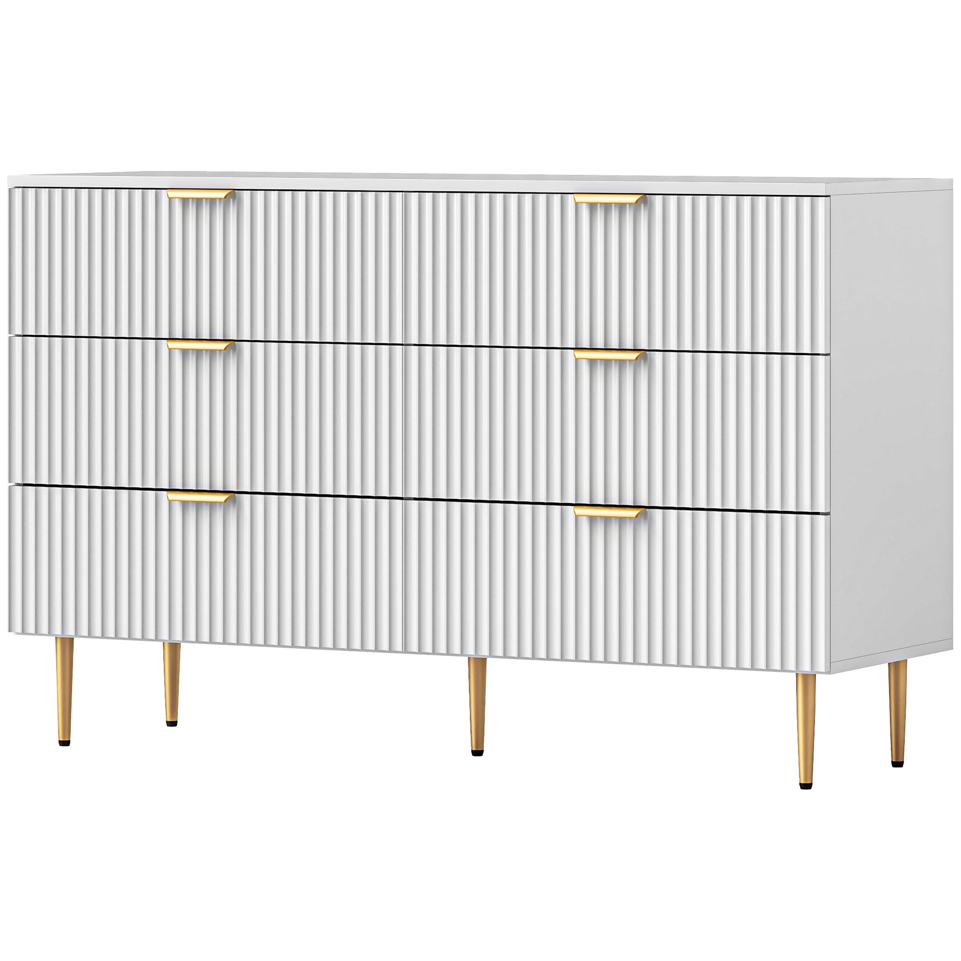 Modern 6 Drawer Chest of Drawers - White with Gold Legs 47" W-DECOROLALA