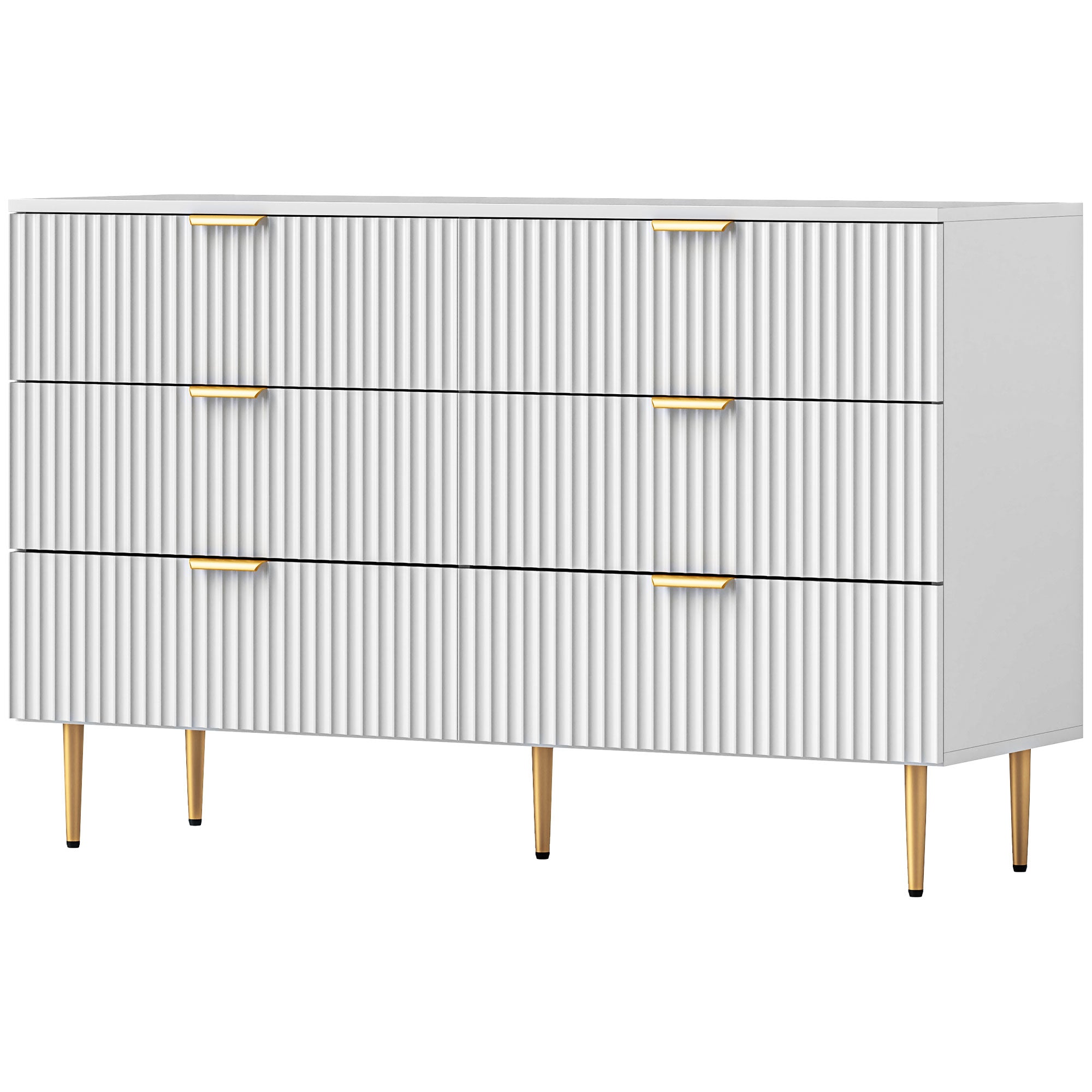 Modern 6 Drawer Chest of Drawers - White with Gold Legs 47" W-DECOROLALA
