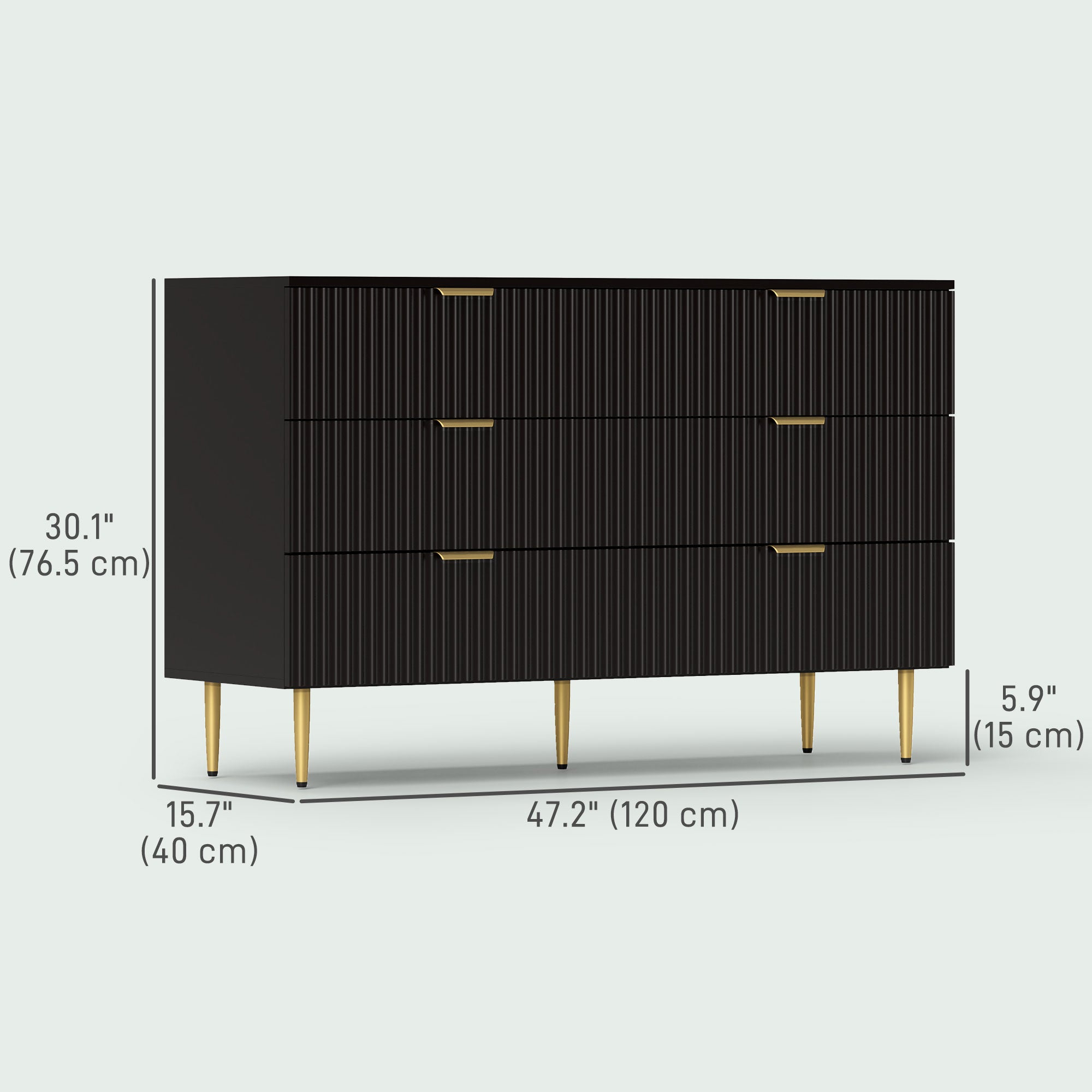 Modern 6 Drawer Dresser - Black with Gold Legs and Handles-DECOROLALA