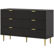 Modern 6 Drawer Dresser - Black with Gold Legs and Handles-DECOROLALA
