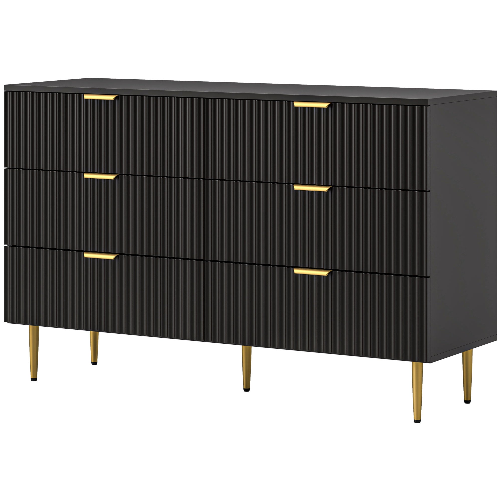 Modern 6 Drawer Dresser - Black with Gold Legs and Handles-DECOROLALA