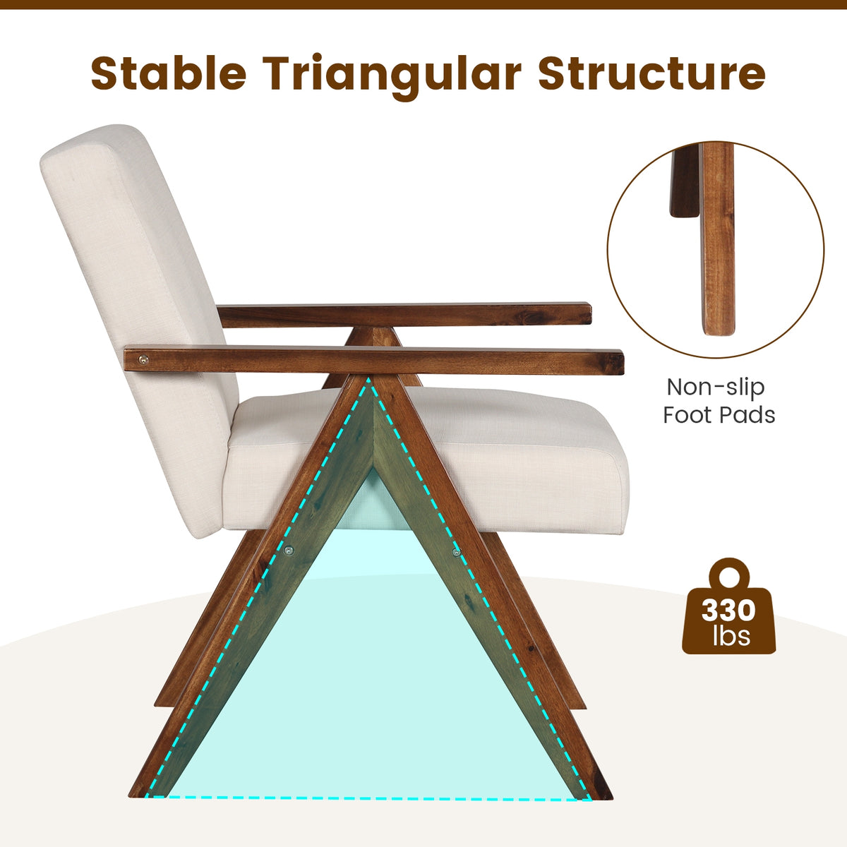 Modern Accent Chair Linen Fabric Armchair with Solid Acacia Wood Frame-Beige-Accent Chairs-DECOROLALA