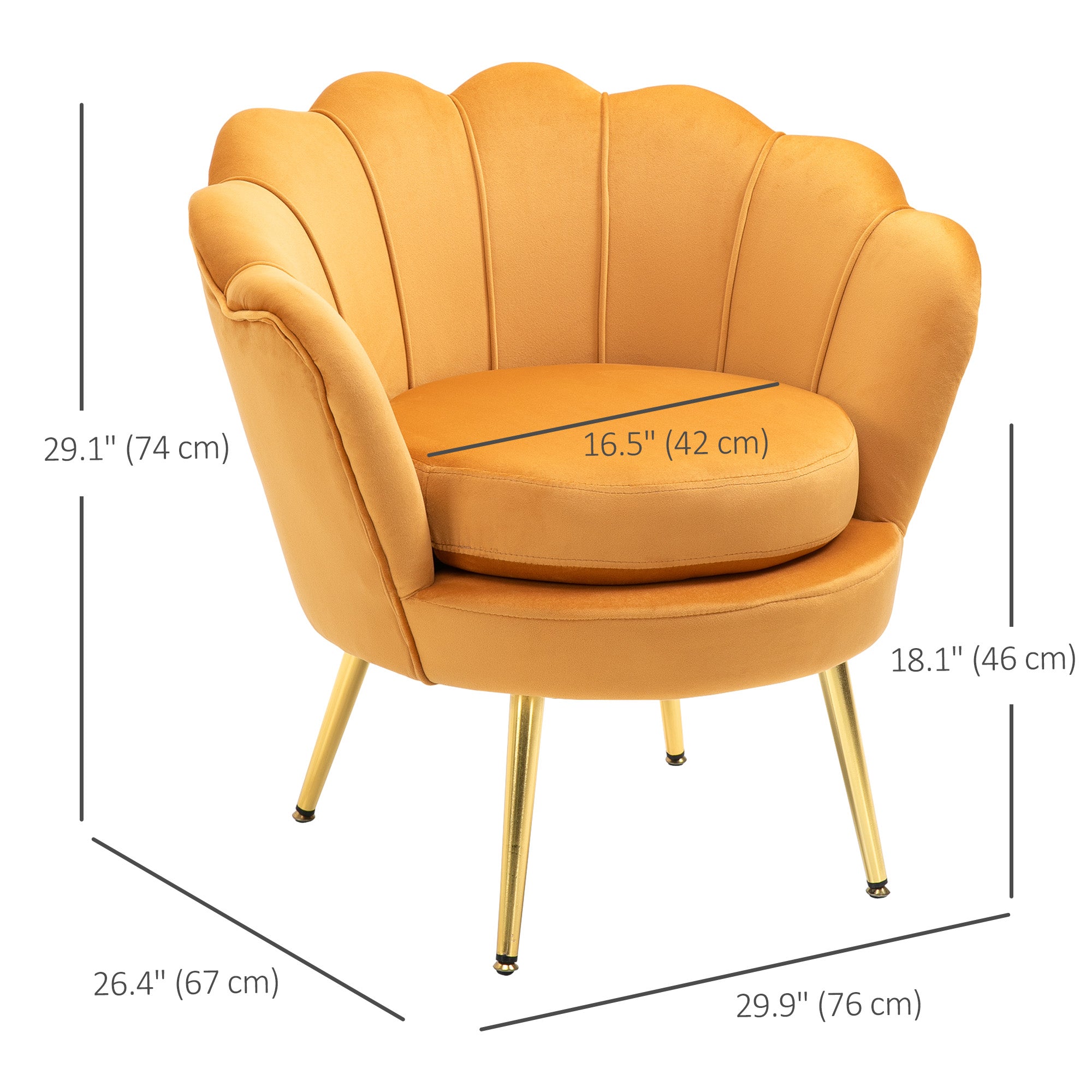 Modern Accent Chair Yellow Velvet-Touch Gold Legs-DECOROLALA