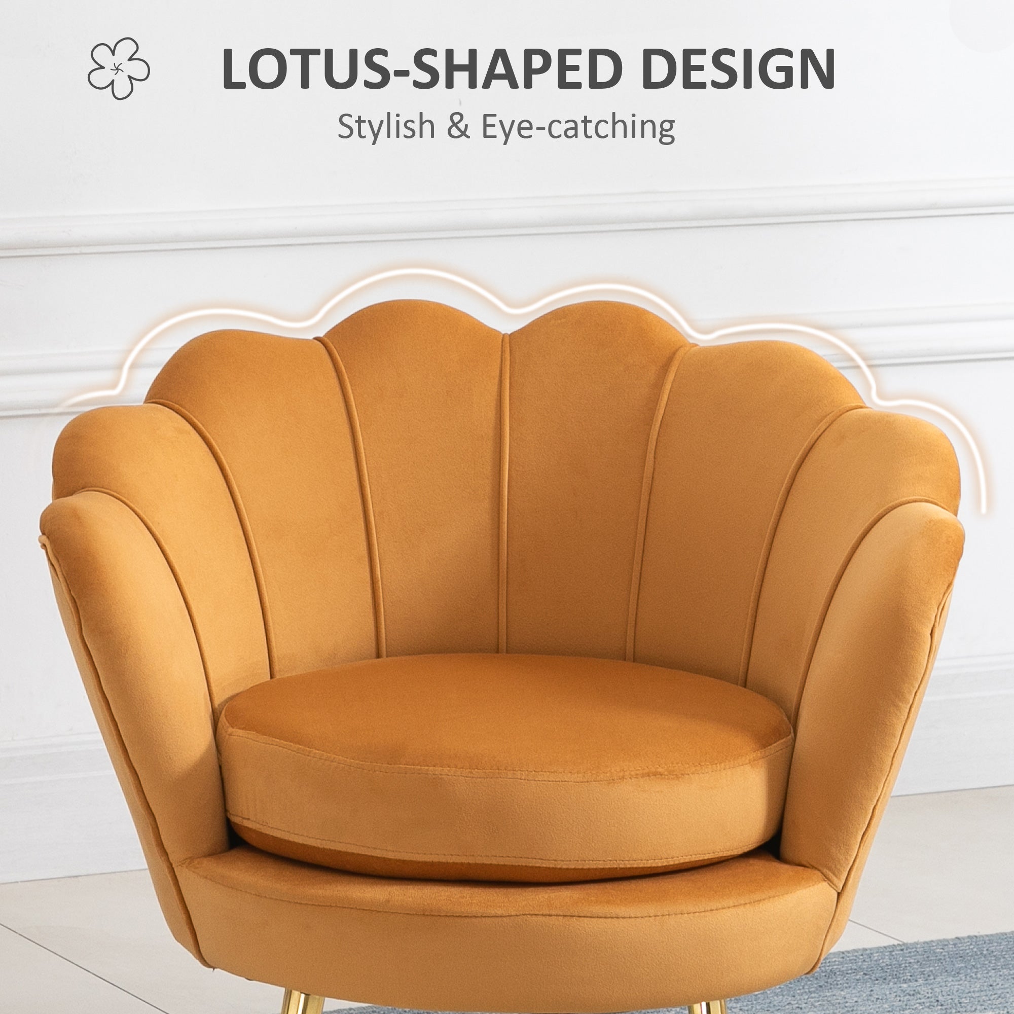 Modern Accent Chair Yellow Velvet-Touch Gold Legs-DECOROLALA
