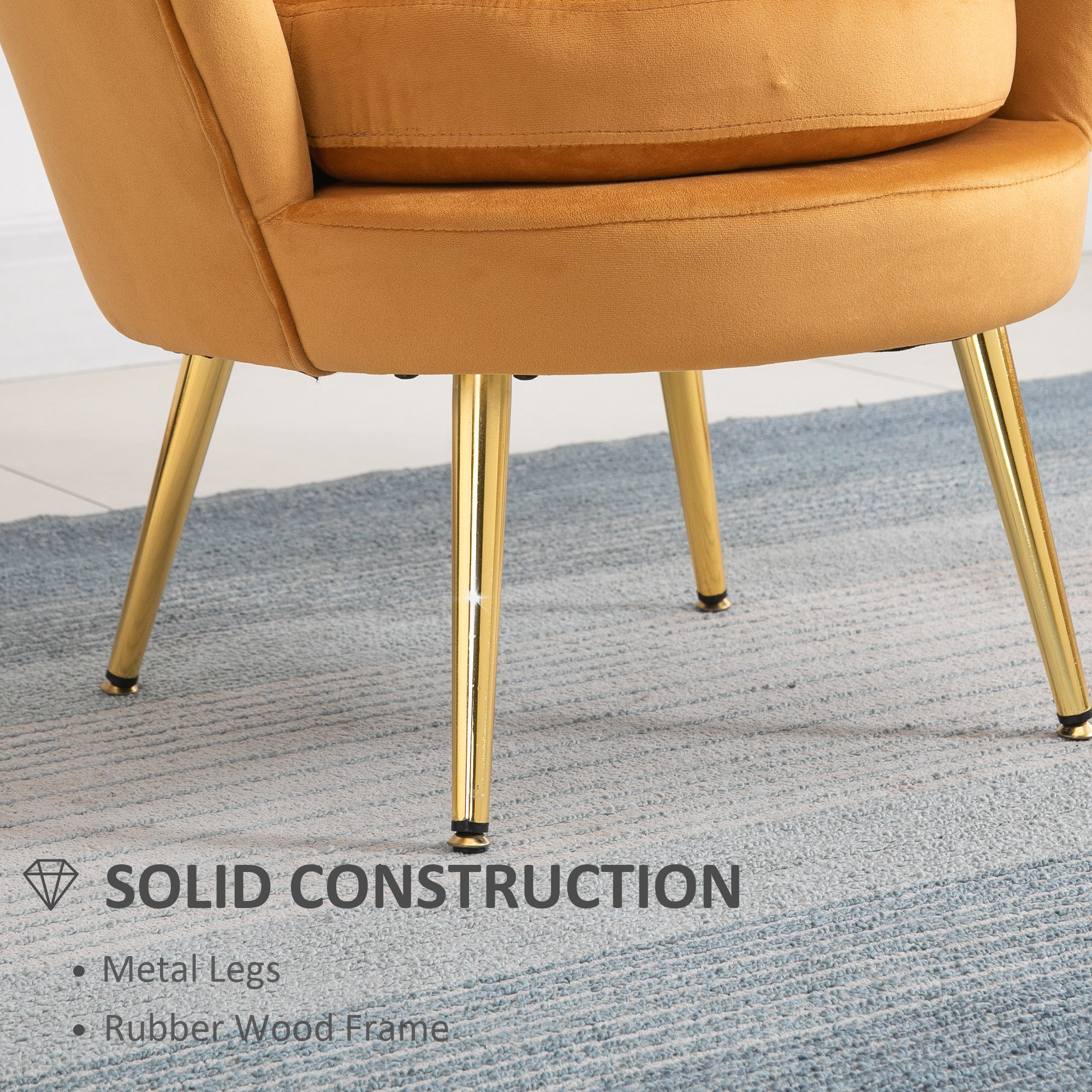 Modern Accent Chair Yellow Velvet-Touch Gold Legs-DECOROLALA