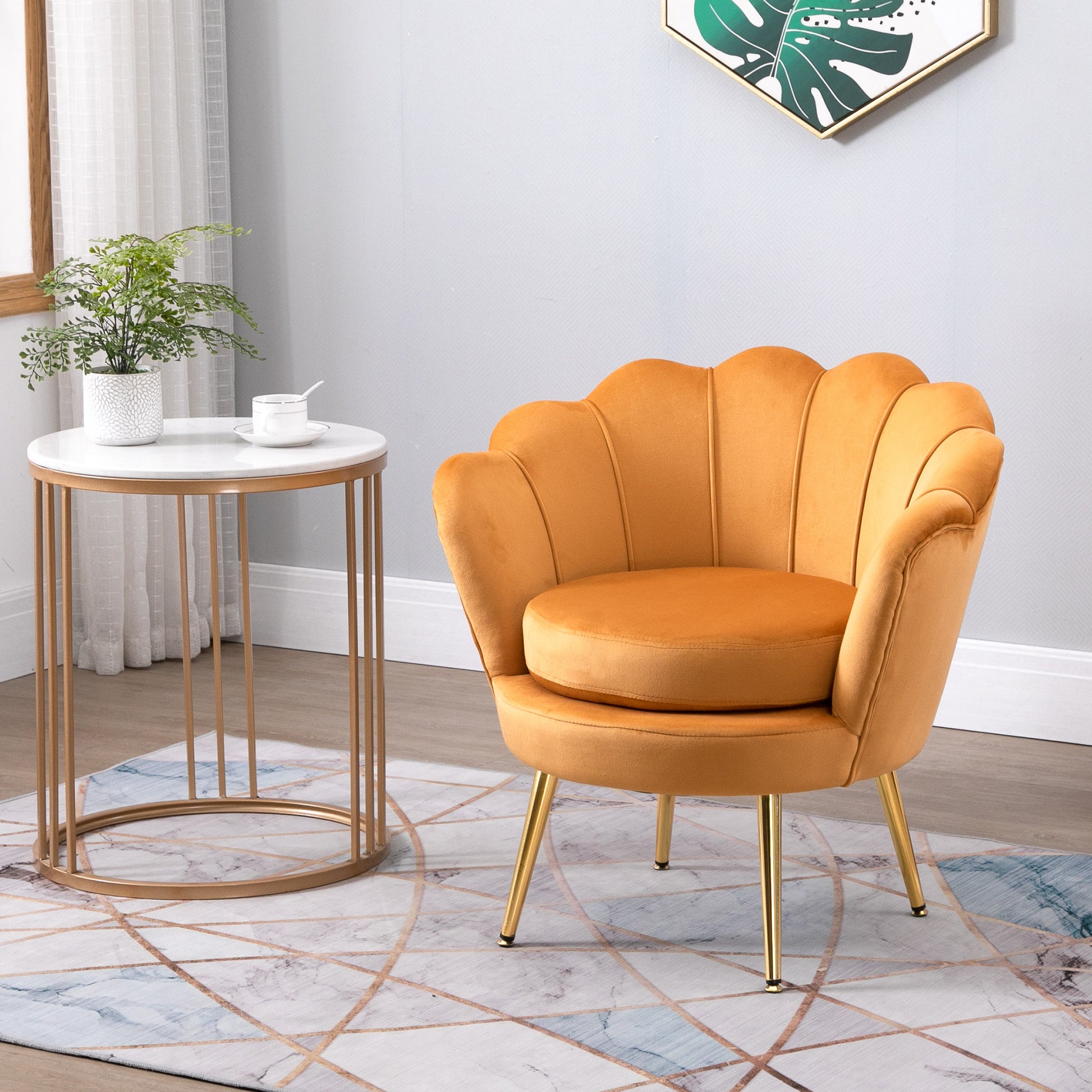 Modern Accent Chair Yellow Velvet-Touch Gold Legs-DECOROLALA
