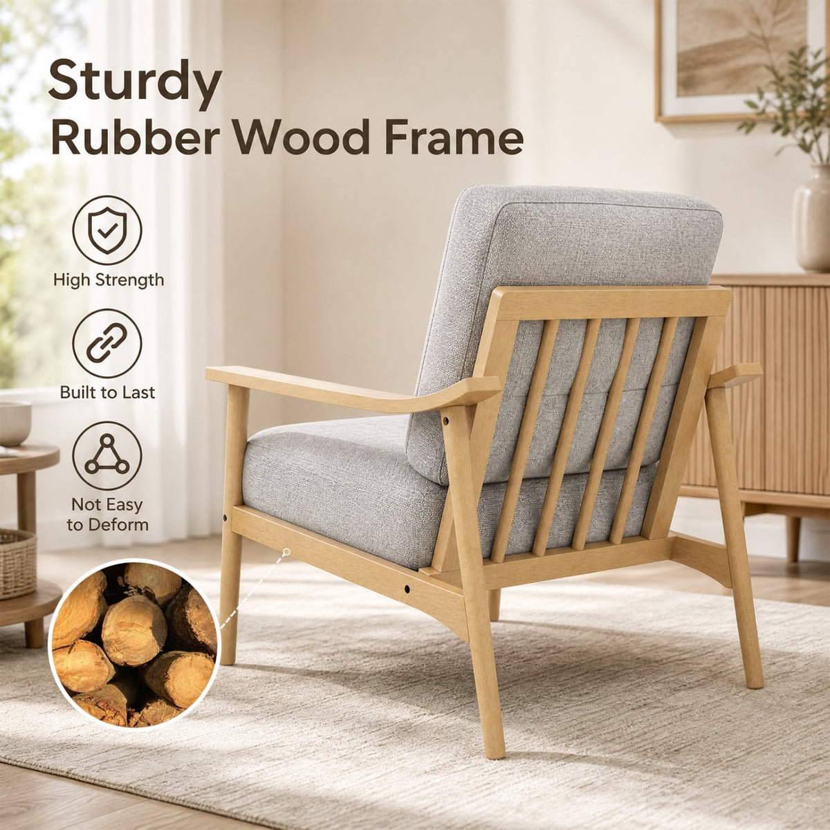 Modern Accent Chair with Rubber Wood Armrests and Legs for Living Room-Natural-Accent Chairs-DECOROLALA
