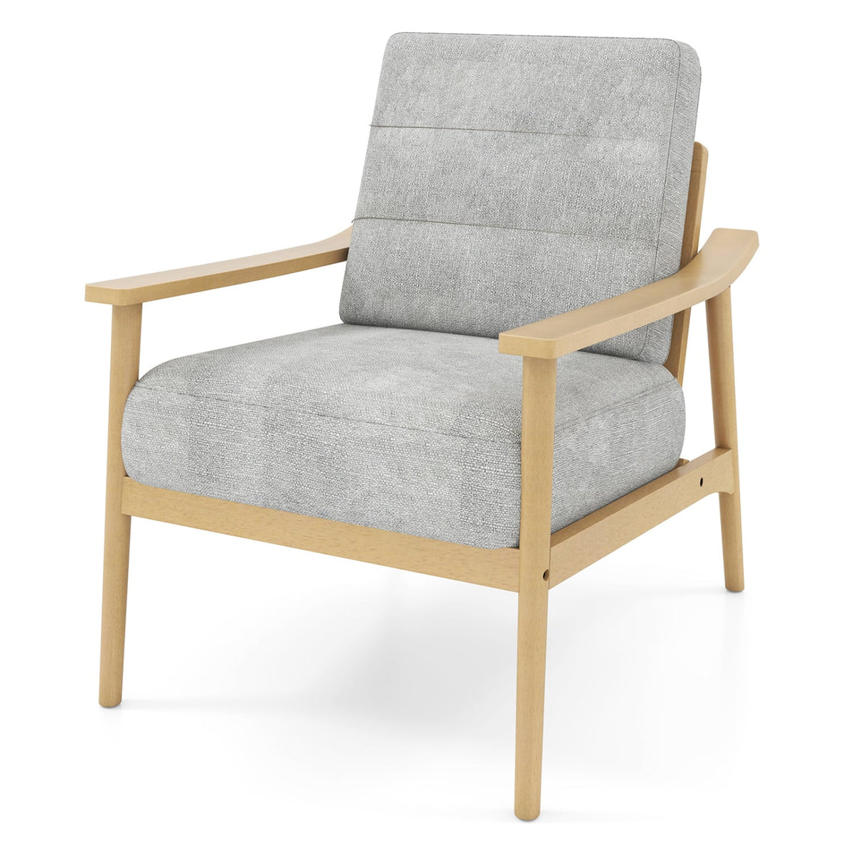 Modern Accent Chair with Rubber Wood Armrests and Legs for Living Room-Natural-Accent Chairs-DECOROLALA