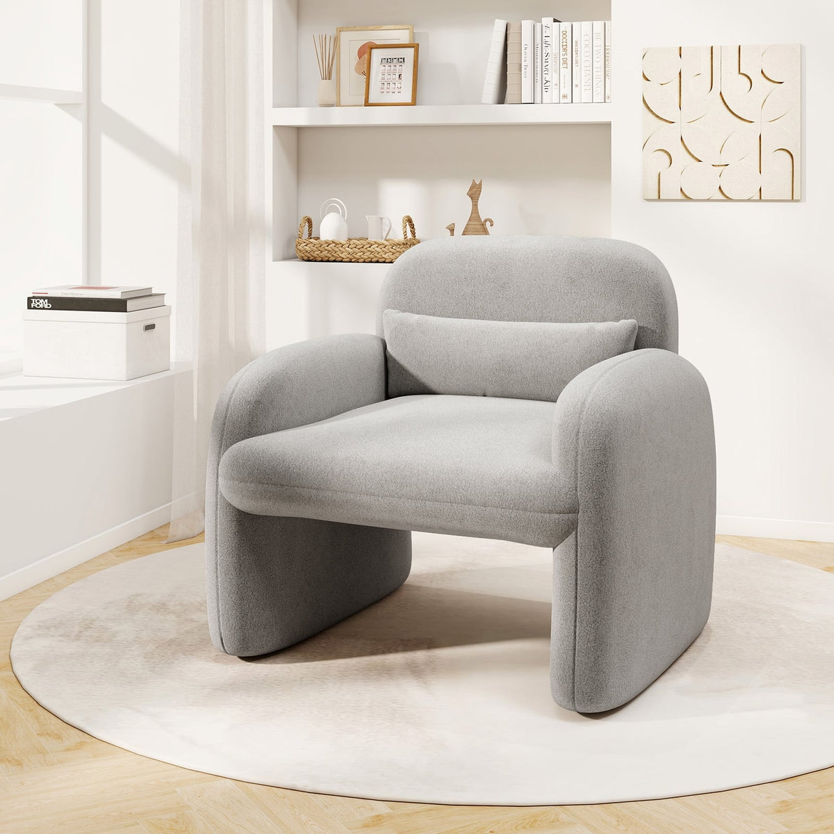 Modern Accent Chair with Waist Pillow and Armrests for Living Room Bedroom-Gray-Accent Chairs-DECOROLALA