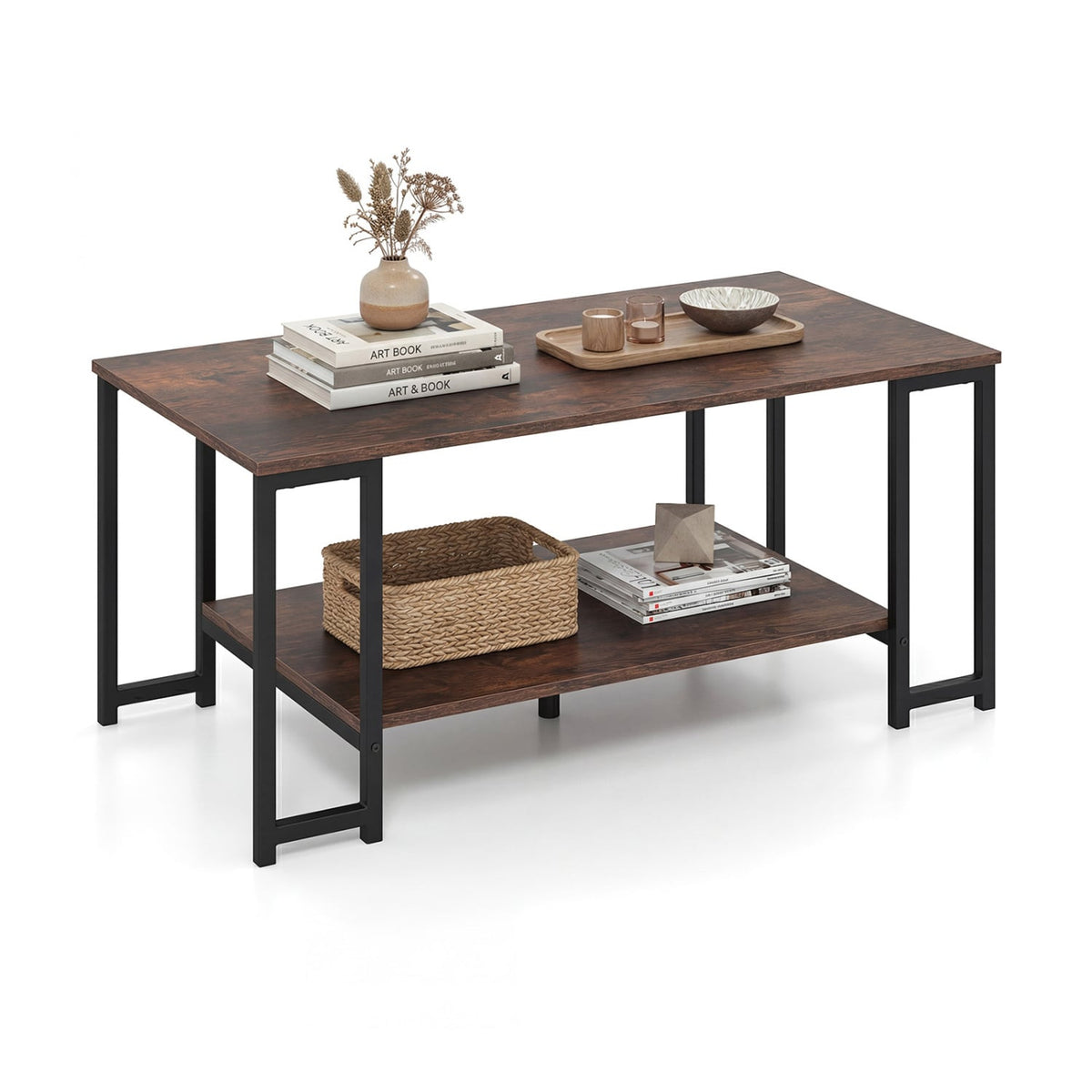 Modern Accent Table with Open Storage Shelf for Apartment and Lounge-Rustic Brown-Coffee Tables-DECOROLALA