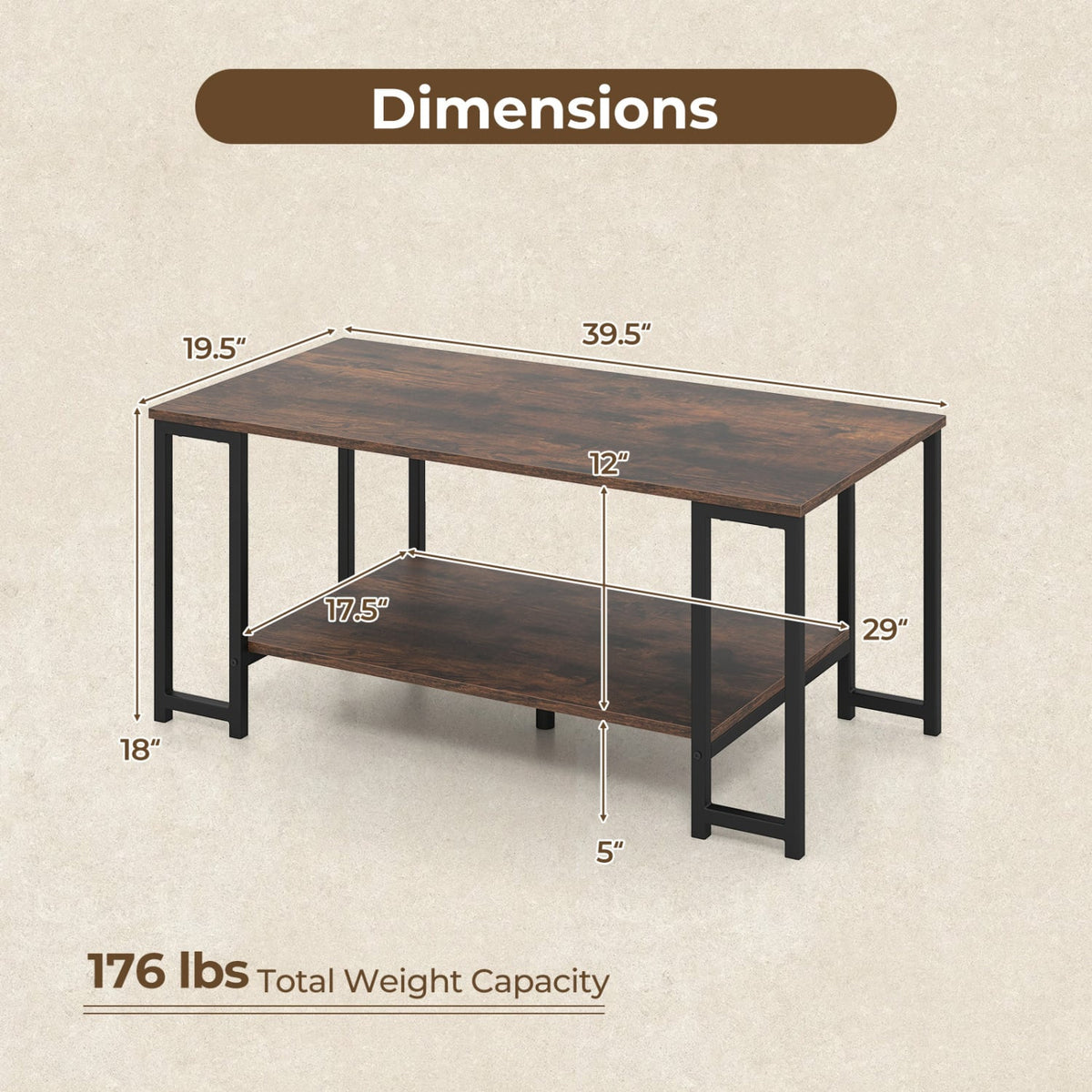 Modern Accent Table with Open Storage Shelf for Apartment and Lounge-Rustic Brown-Coffee Tables-DECOROLALA