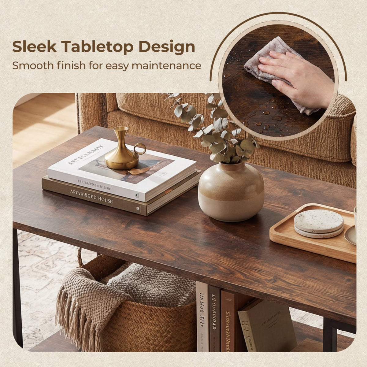 Modern Accent Table with Open Storage Shelf for Apartment and Lounge-Rustic Brown-Coffee Tables-DECOROLALA