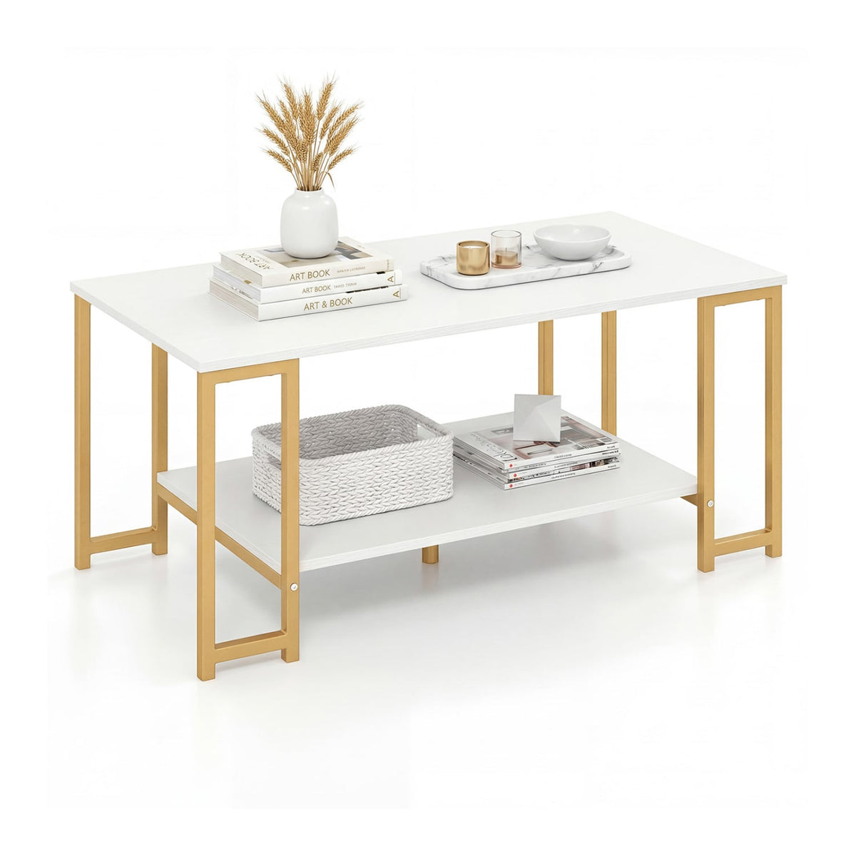 Modern Accent Table with Open Storage Shelf for Apartment and Lounge-White-Coffee Tables-DECOROLALA