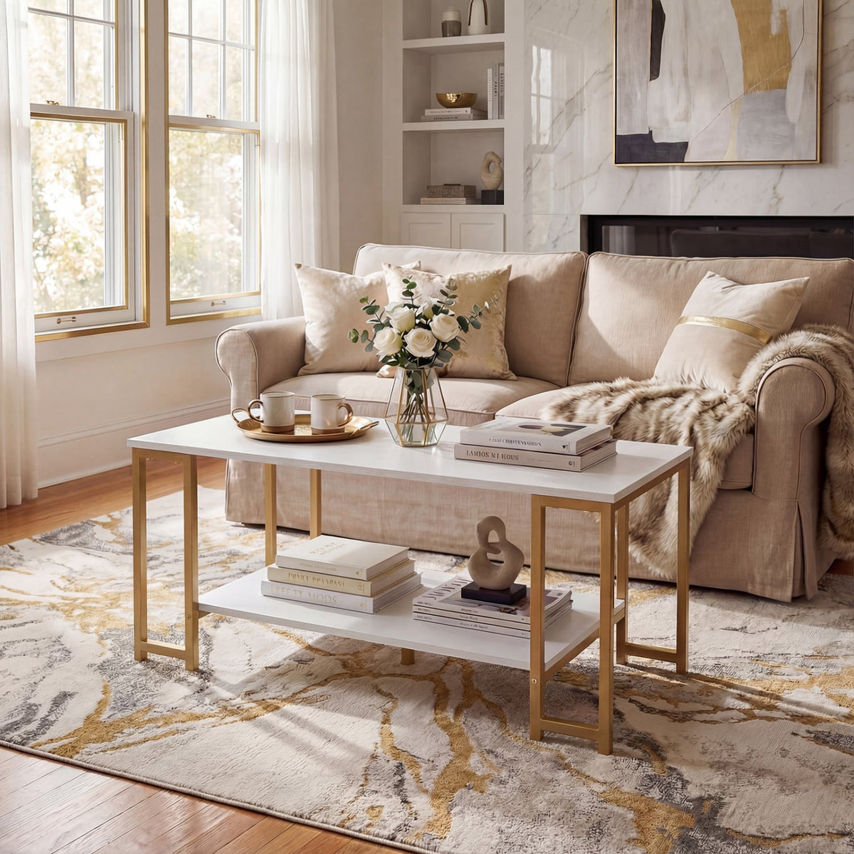 Modern Accent Table with Open Storage Shelf for Apartment and Lounge-White-Coffee Tables-DECOROLALA