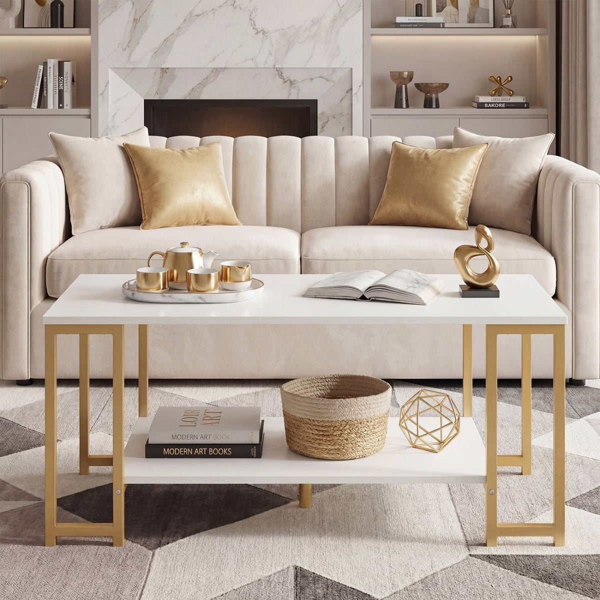 Modern Accent Table with Open Storage Shelf for Apartment and Lounge-White-Coffee Tables-DECOROLALA