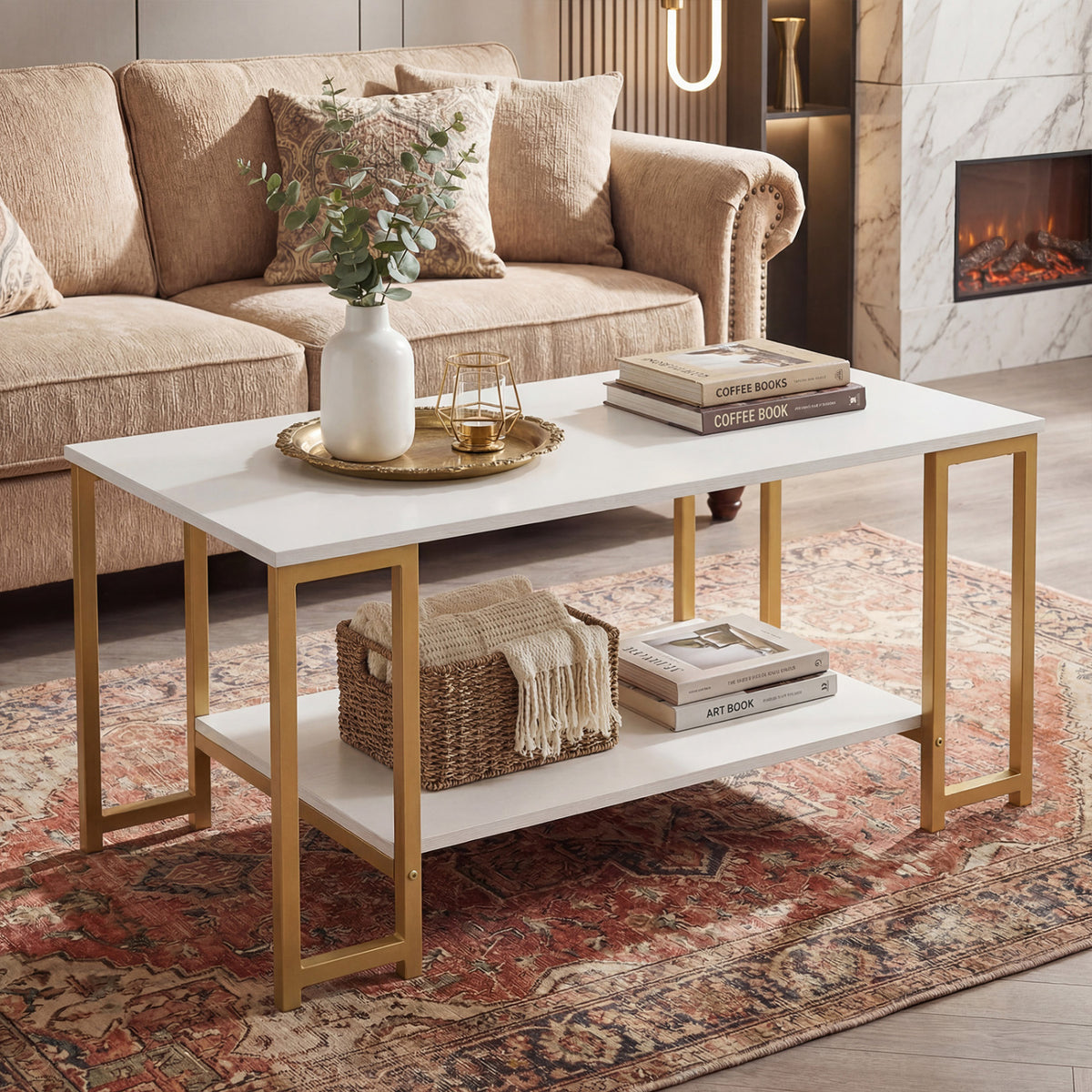 Modern Accent Table with Open Storage Shelf for Apartment and Lounge-White-Coffee Tables-DECOROLALA