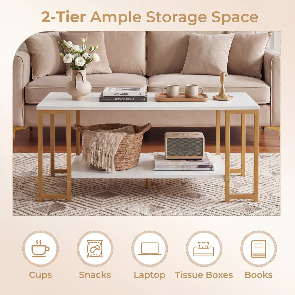 Modern Accent Table with Open Storage Shelf for Apartment and Lounge-White-Coffee Tables-DECOROLALA