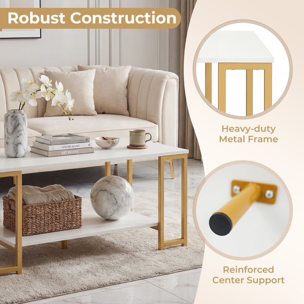 Modern Accent Table with Open Storage Shelf for Apartment and Lounge-White-Coffee Tables-DECOROLALA