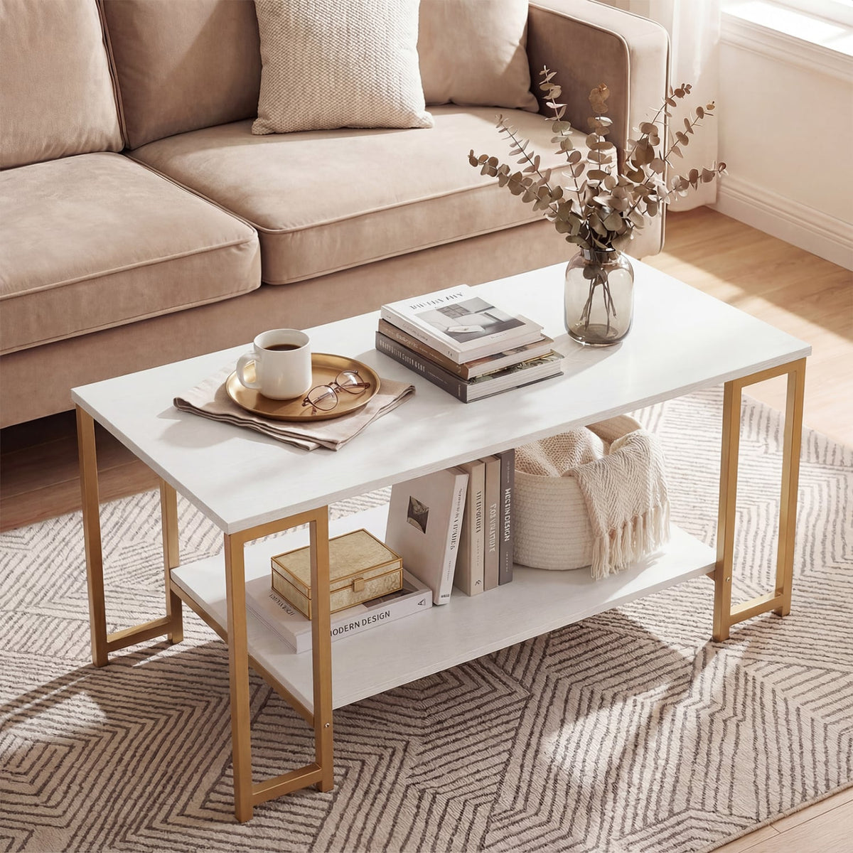 Modern Accent Table with Open Storage Shelf for Apartment and Lounge-White-Coffee Tables-DECOROLALA
