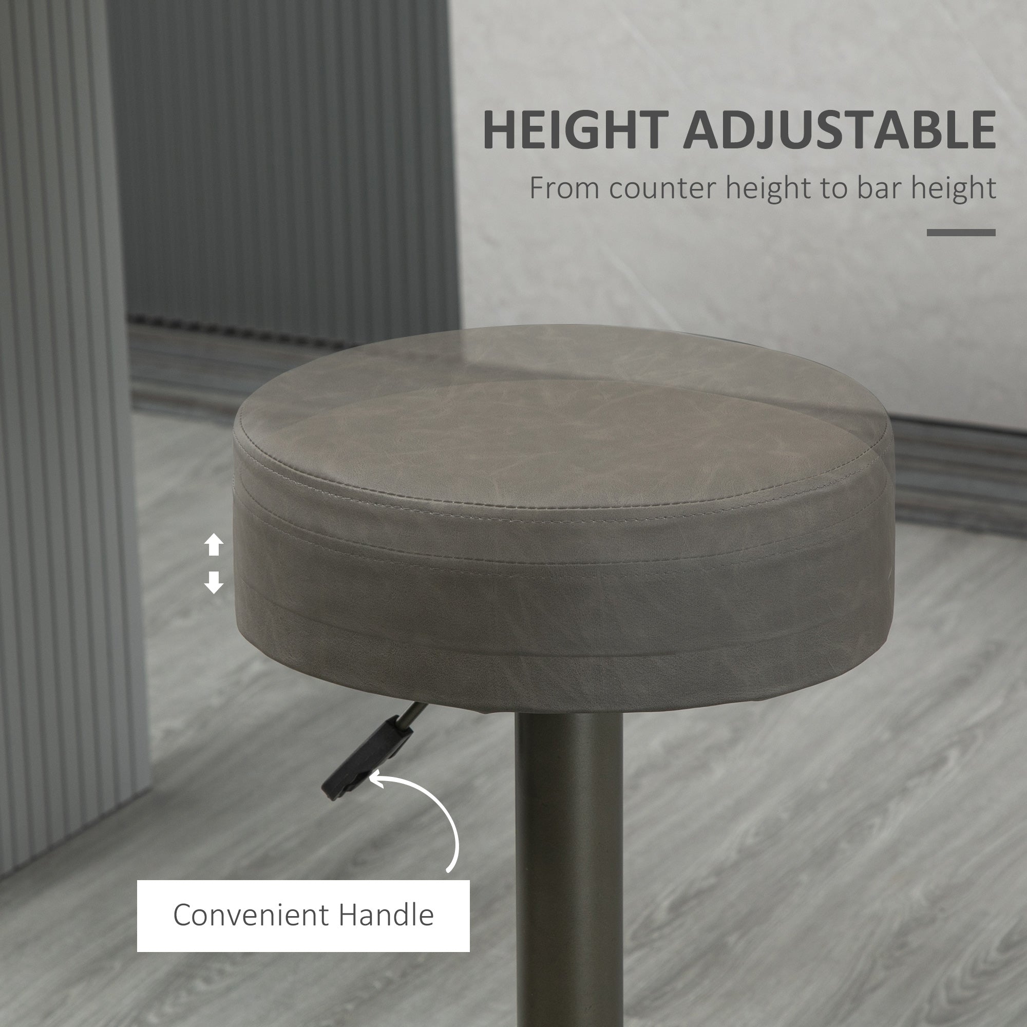 Modern Adjustable Bar Stools Set of 2, Swivel Barstool with Footrest, PU Leather Round Top for Kitchen, Dark Grey-Home Furnishings > Kitchen & Dining Furniture > Bar Stools-DECOROLALA