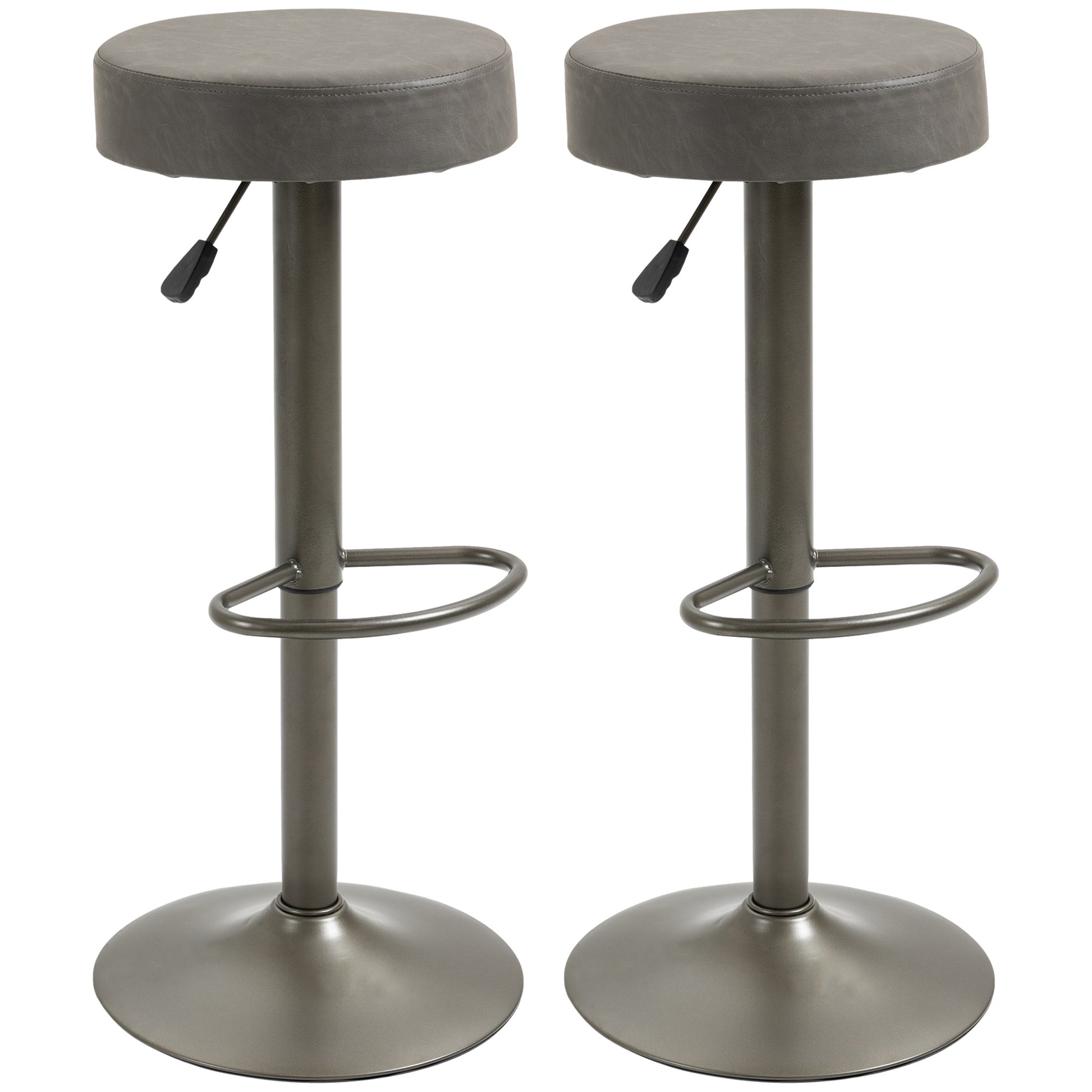 Modern Adjustable Bar Stools Set of 2, Swivel Barstool with Footrest, PU Leather Round Top for Kitchen, Dark Grey-Home Furnishings > Kitchen & Dining Furniture > Bar Stools-DECOROLALA