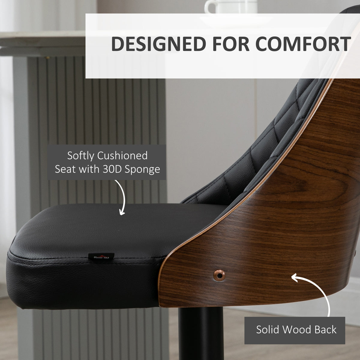 Modern Adjustable Swivel Bar Stools - Set of 2 Black PU Leather-Home Furnishings > Kitchen & Dining Furniture > Bar Stools-DECOROLALA