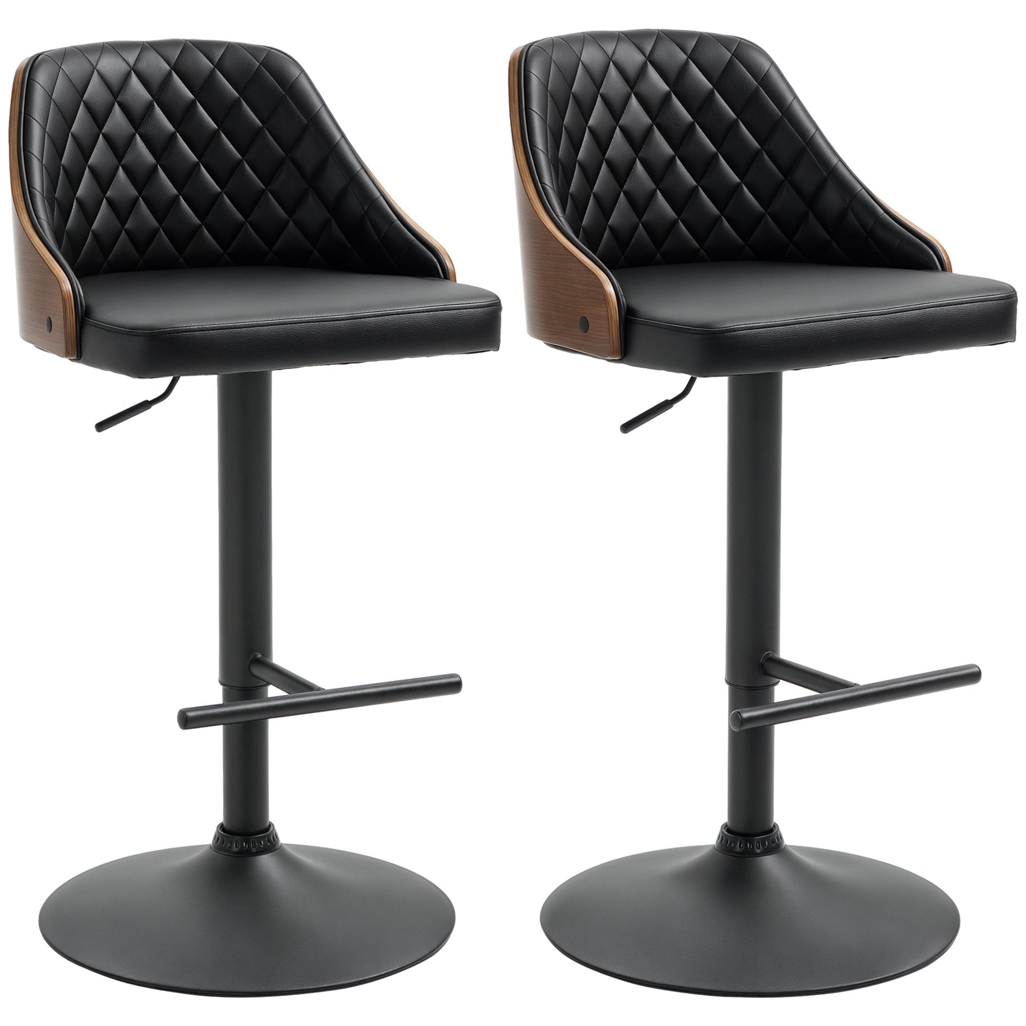 Modern Adjustable Swivel Bar Stools - Set of 2 Black PU Leather-Home Furnishings > Kitchen & Dining Furniture > Bar Stools-DECOROLALA