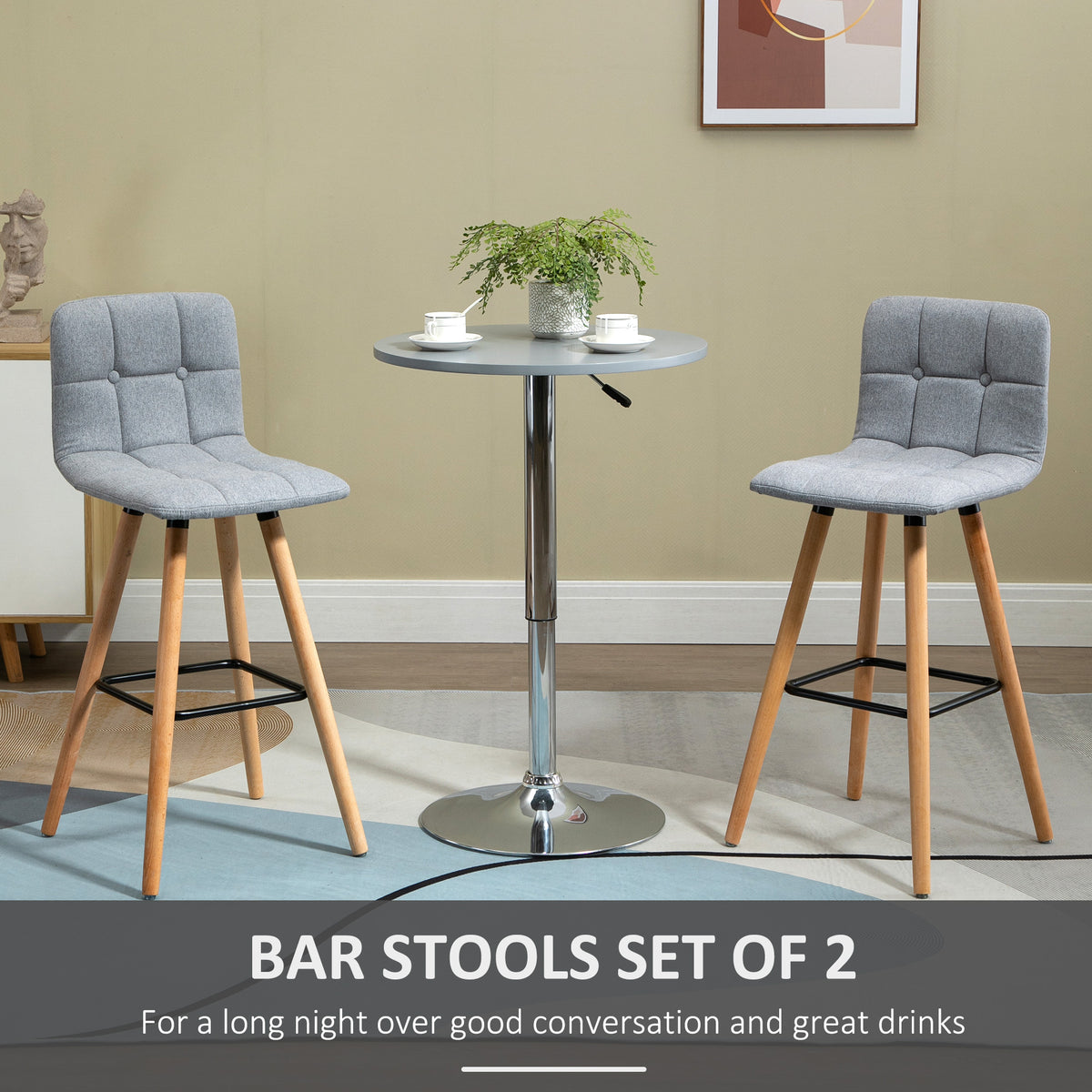 Modern Bar Stools Set of 2 - 38" Grey Upholstered Linen-Home Furnishings > Kitchen & Dining Furniture > Bar Stools-DECOROLALA