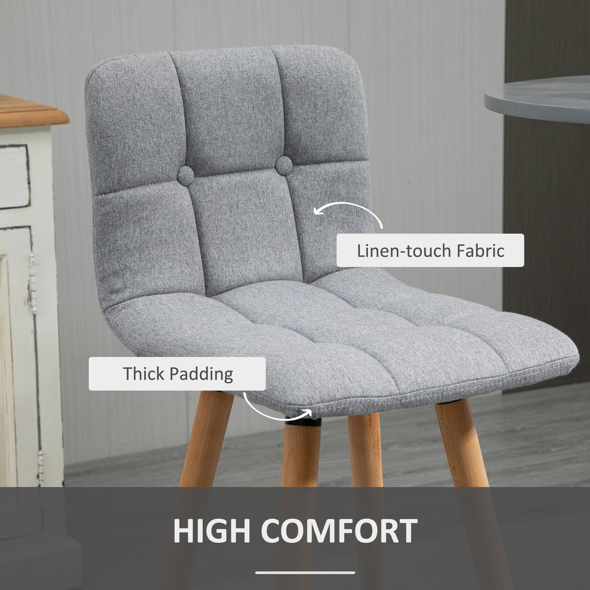 Modern Bar Stools Set of 2 - 38" Grey Upholstered Linen-Home Furnishings > Kitchen & Dining Furniture > Bar Stools-DECOROLALA