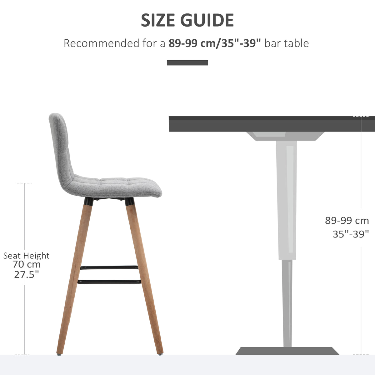 Modern Bar Stools Set of 2 - 38" Grey Upholstered Linen-Home Furnishings > Kitchen & Dining Furniture > Bar Stools-DECOROLALA