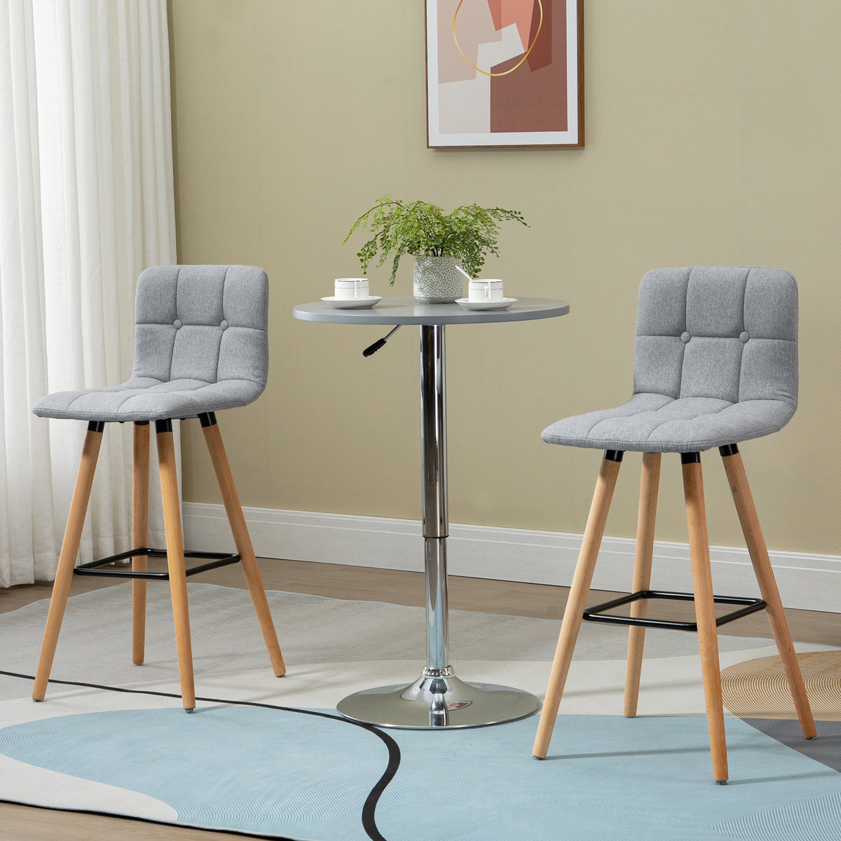 Modern Bar Stools Set of 2 - 38" Grey Upholstered Linen-Home Furnishings > Kitchen & Dining Furniture > Bar Stools-DECOROLALA