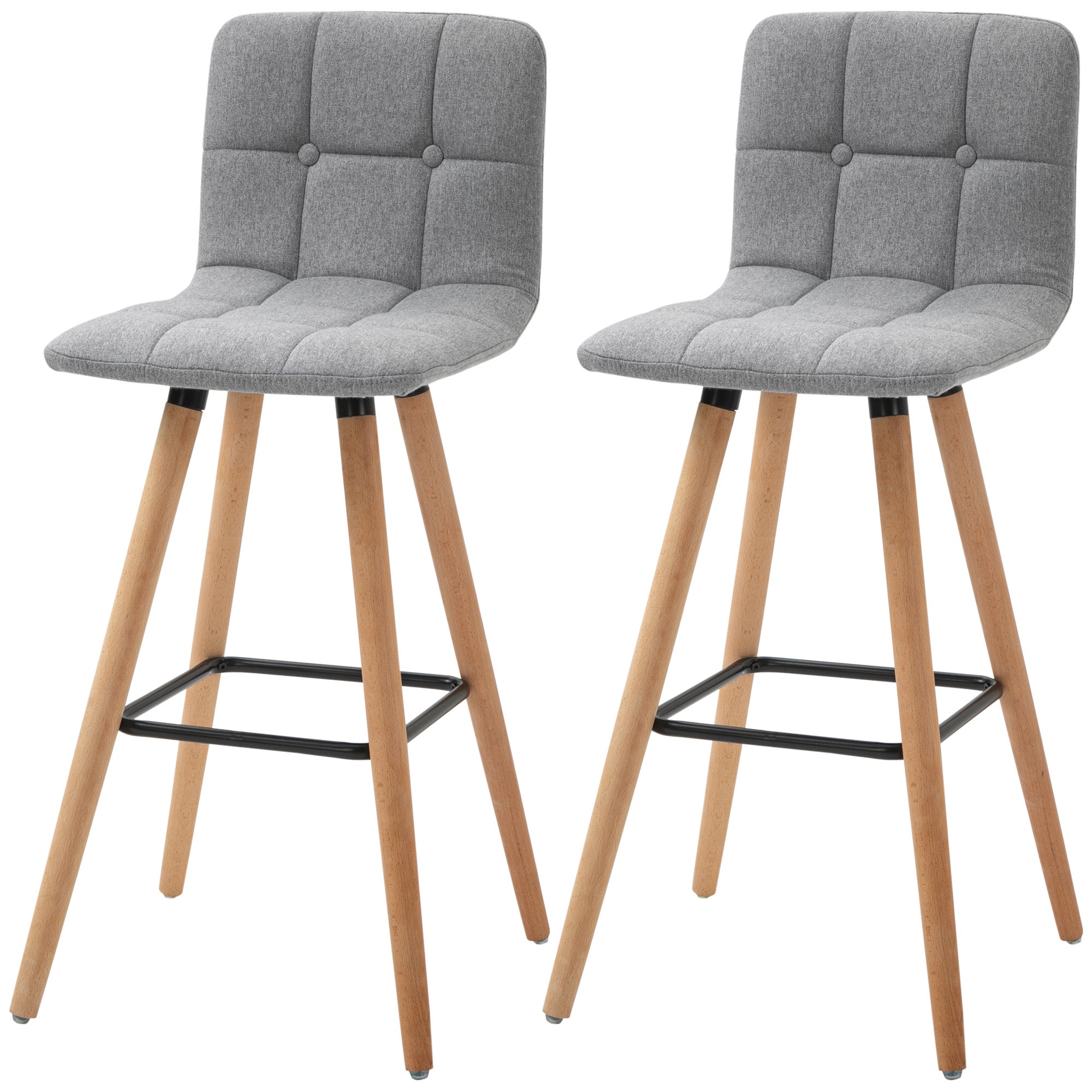 Modern Bar Stools Set of 2 - 38" Grey Upholstered Linen-Home Furnishings > Kitchen & Dining Furniture > Bar Stools-DECOROLALA