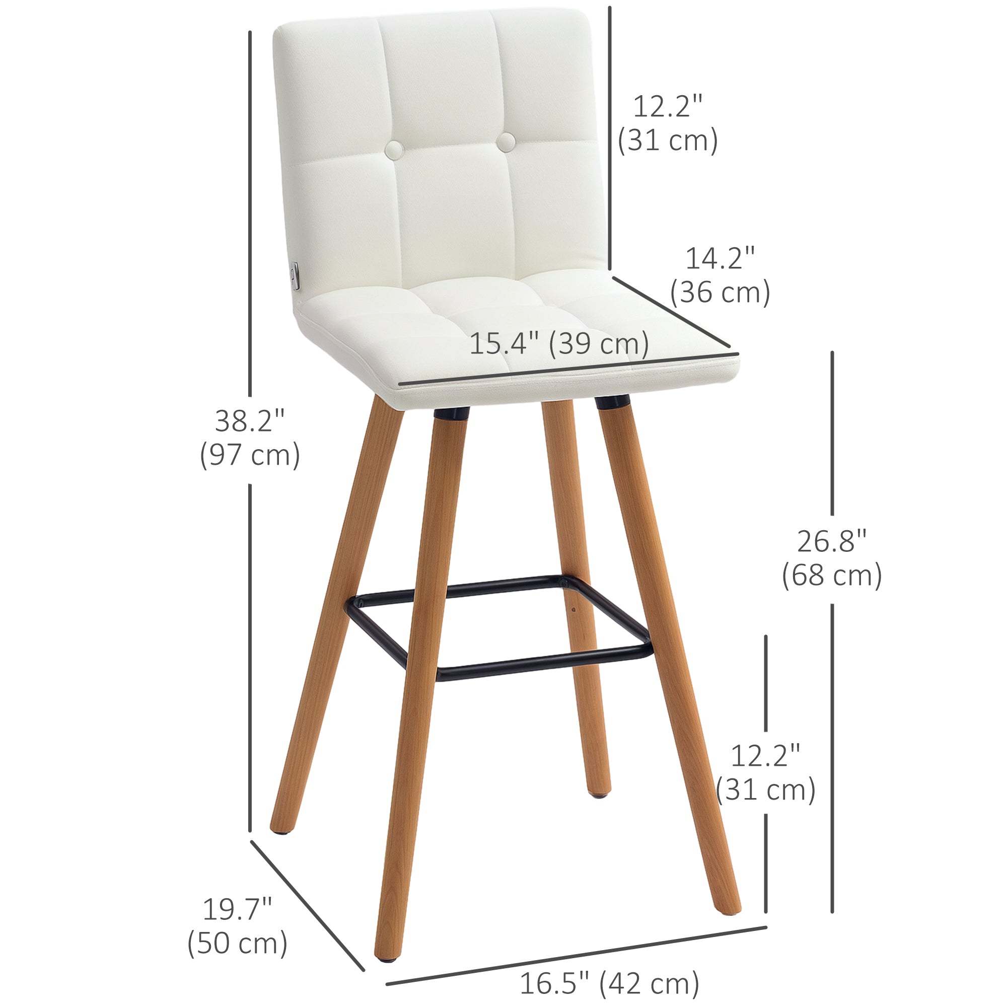 Modern Bar Stools Set of 2 - 38" White Upholstered Stools-Home Furnishings > Kitchen & Dining Furniture > Bar Stools-DECOROLALA