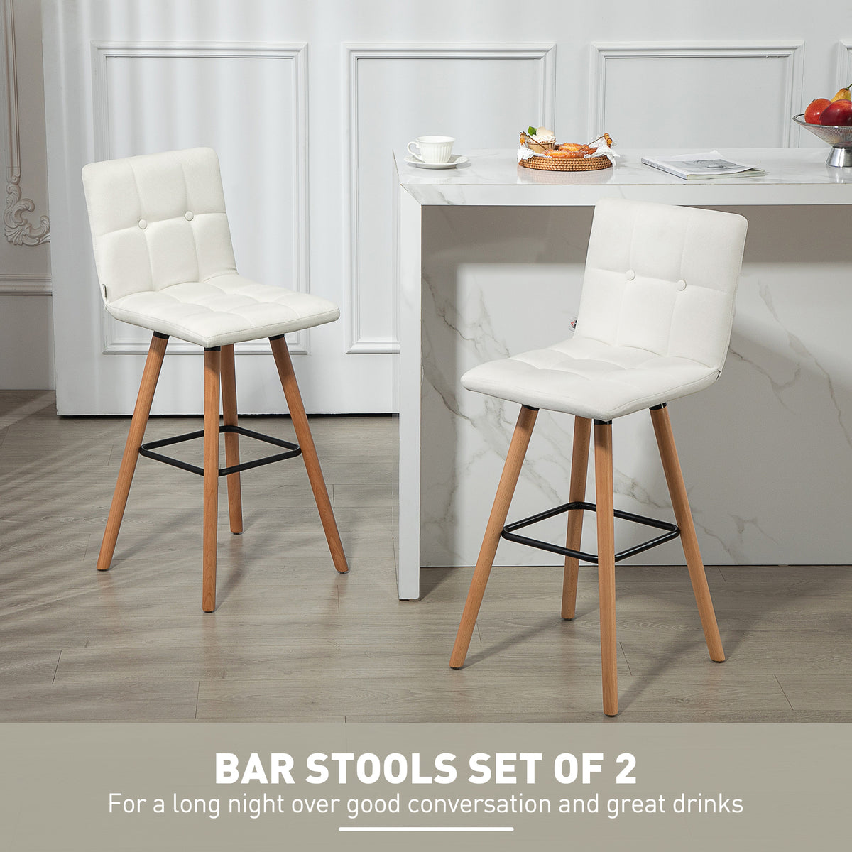 Modern Bar Stools Set of 2 - 38" White Upholstered Stools-Home Furnishings > Kitchen & Dining Furniture > Bar Stools-DECOROLALA