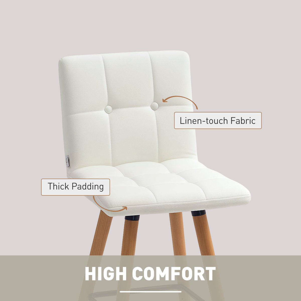 Modern Bar Stools Set of 2 - 38" White Upholstered Stools-Home Furnishings > Kitchen & Dining Furniture > Bar Stools-DECOROLALA